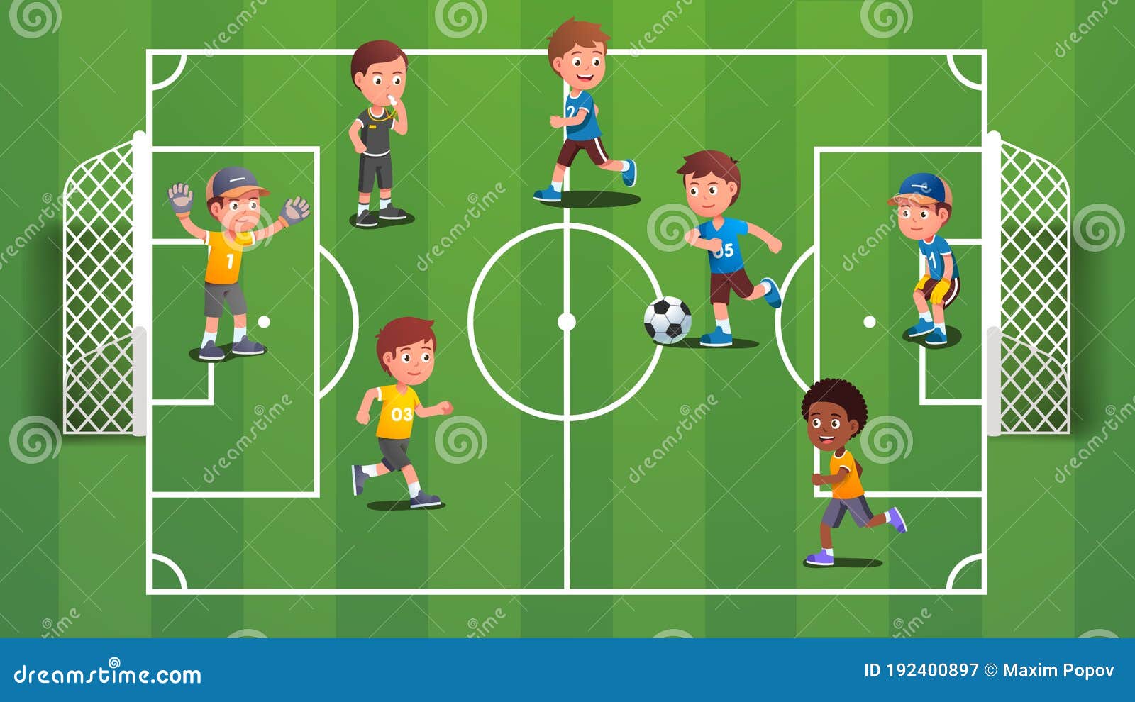 Meninos Jogando Bola De Futebol No Campo Ilustração do Vetor