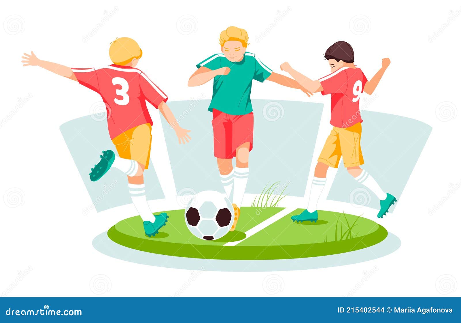 Meninos Jogando Futebol Com Bola No Campo De Verão. Crianças Felizes Jogando  Futebol Jogando Juntos Se Divertindo. Ilustração do Vetor - Ilustração de  verde, playground: 215402544