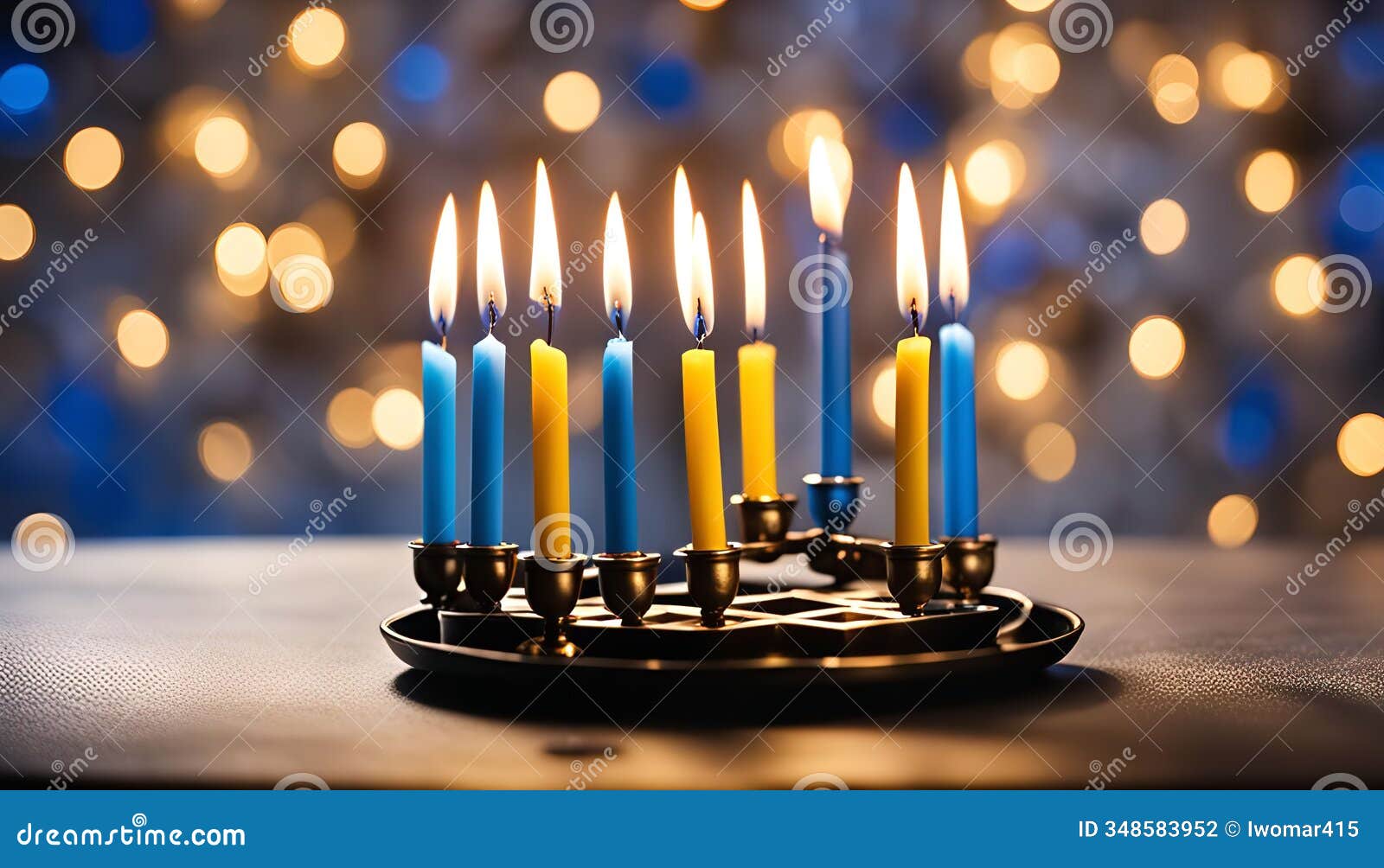 menorah with burning candles during hanukkah