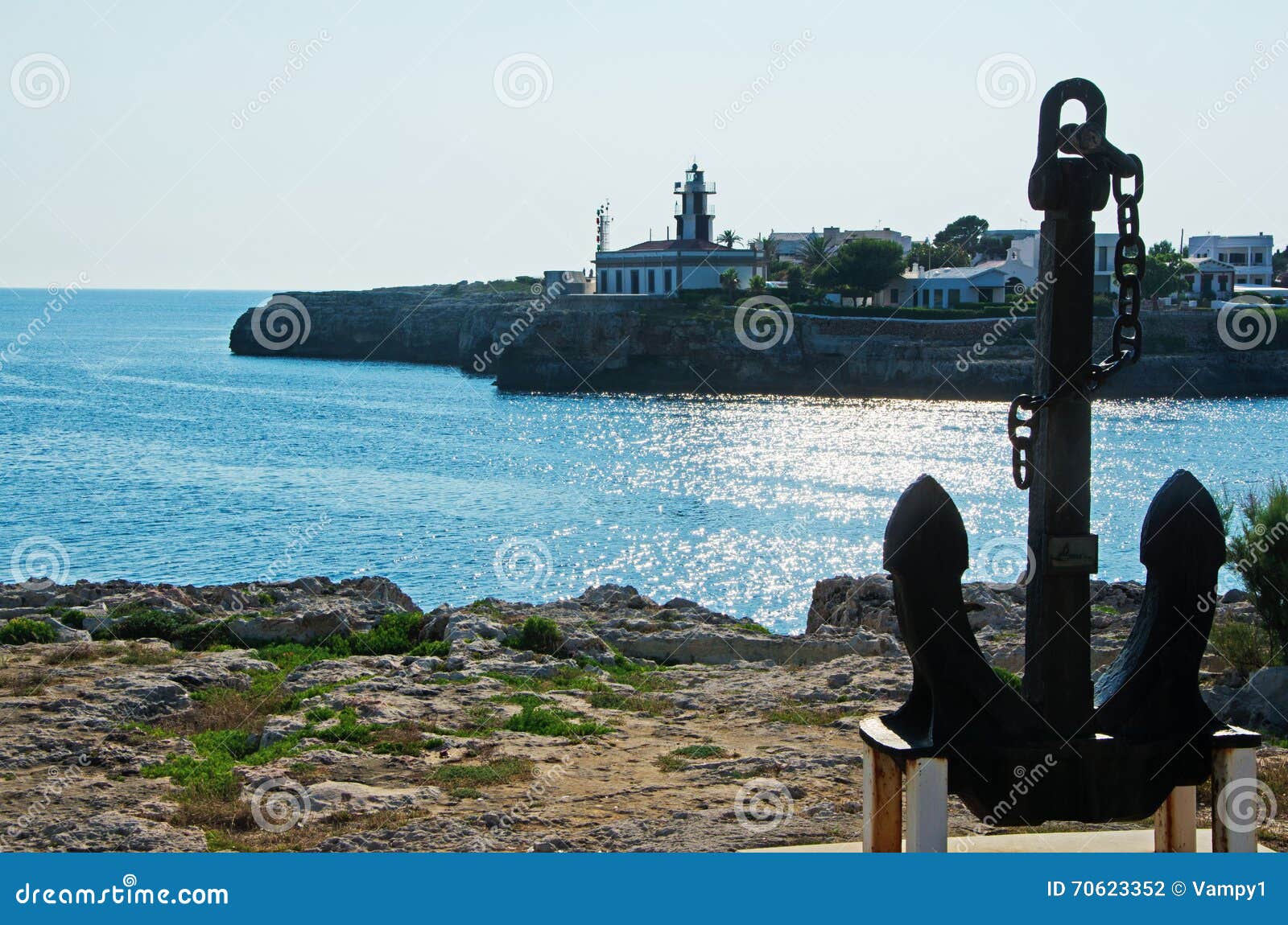 menorca, balearic islands, spain, anchor, lighthouse, punta de sa farola