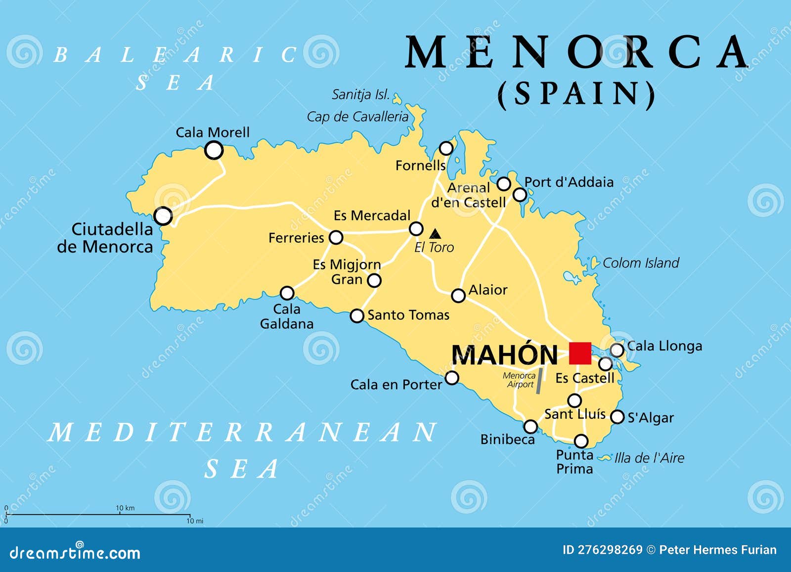 menorca, or minorca, political map, with the capital mahon