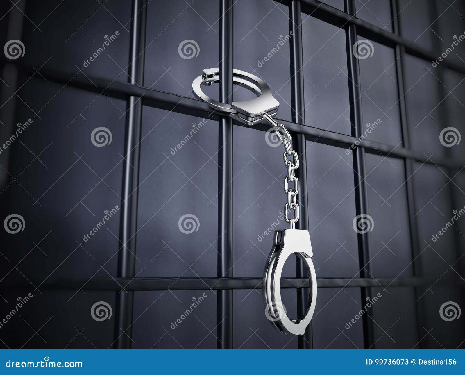 Menottes Attachées Aux Barres De Prison Illustration 3D Illustration Stock  - Illustration du justice, condamnez: 99736073