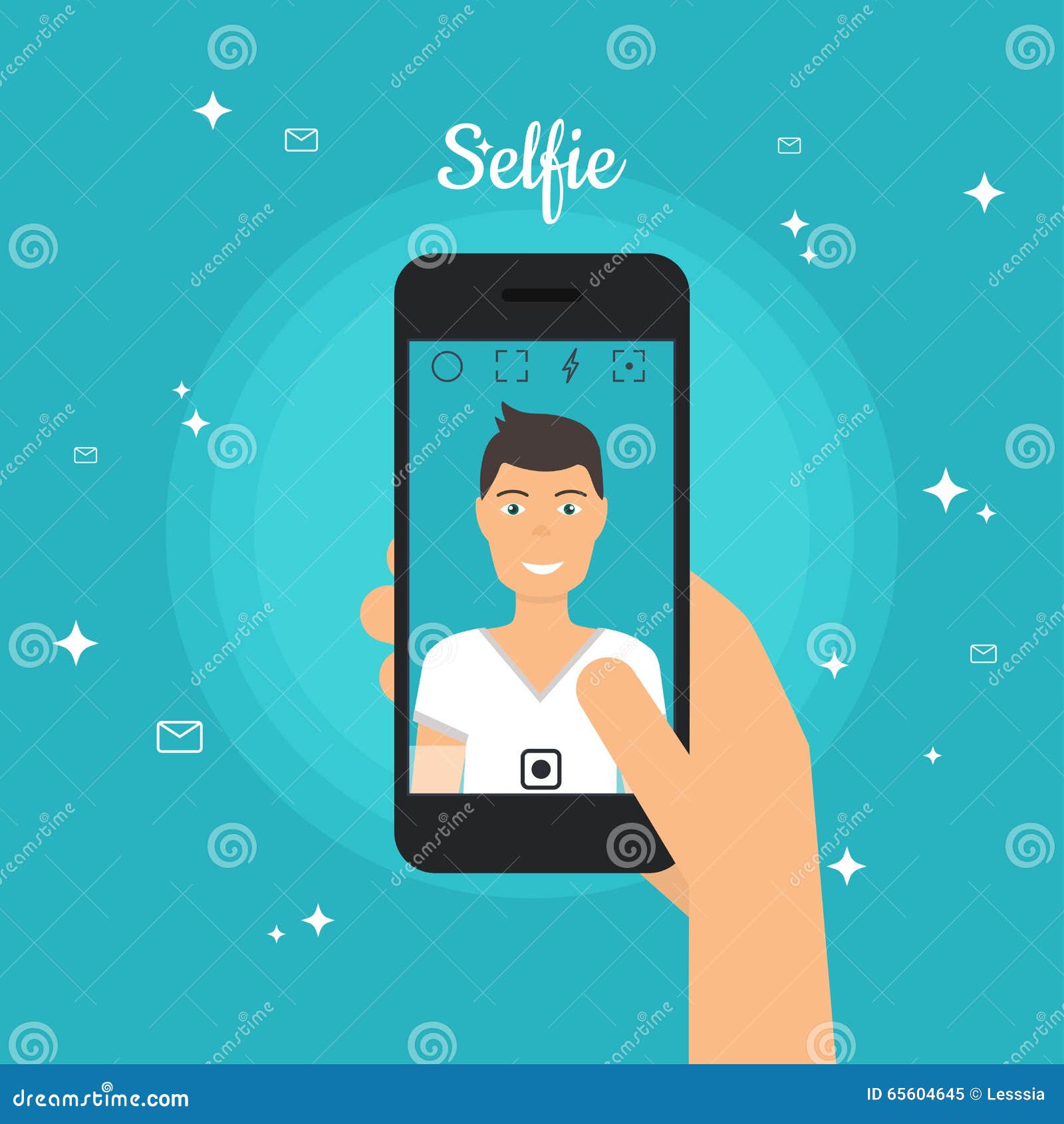 Mens Die Selfie Foto Op Slimme Telefoon Nemen Zelfportretbeeld Vector Illustratie Illustration 