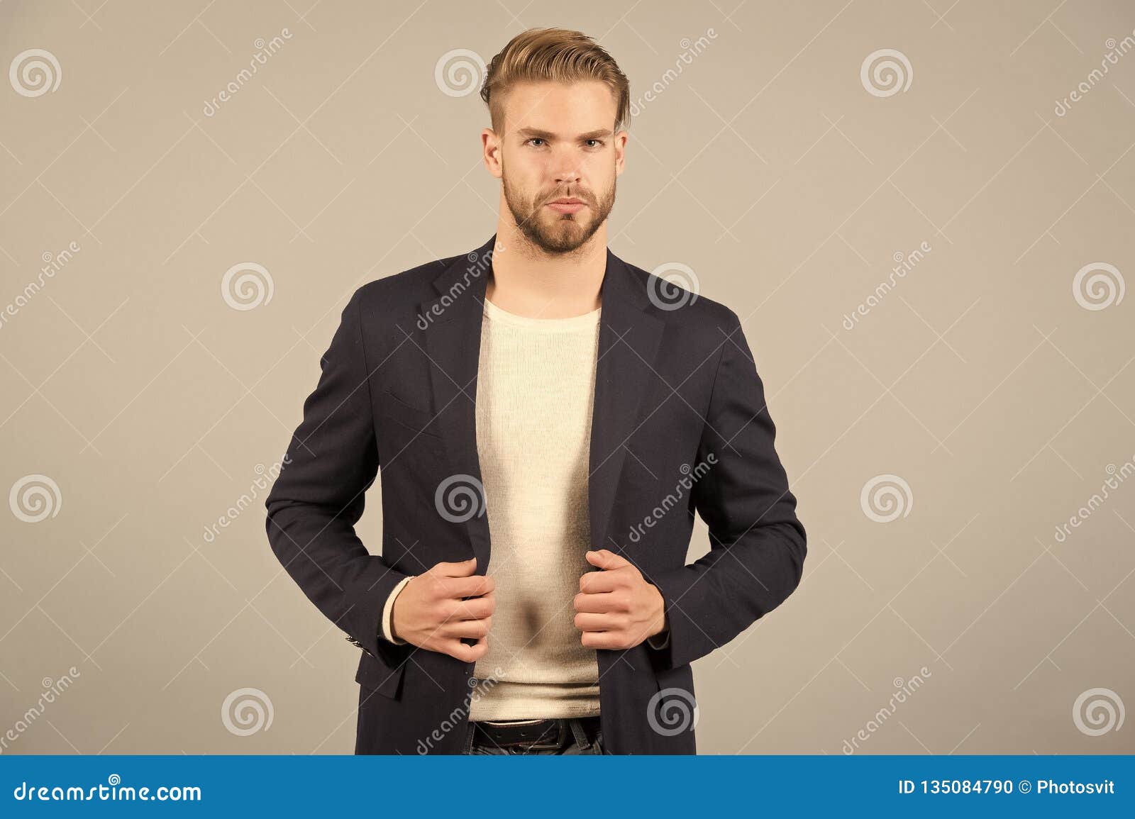 Mens Fashion, Style and Dress Code. Man in Formal Suit Jacket, Tshirt,  Fashion Stock Photo - Image of engineer, grey: 135084790