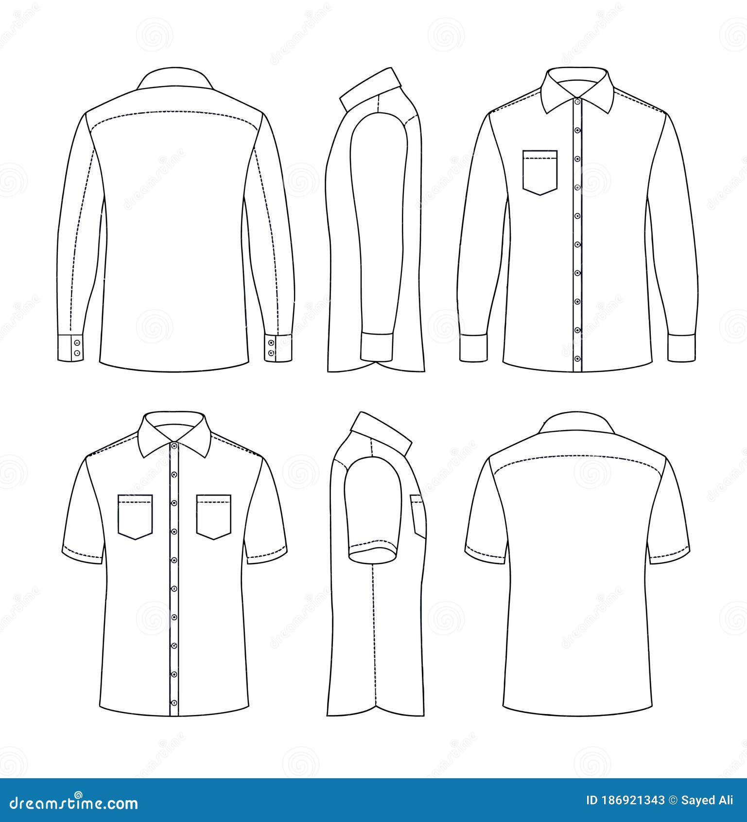 Casual Mens Blank Outline Shirts Template. Shirt Technical Sewing ...