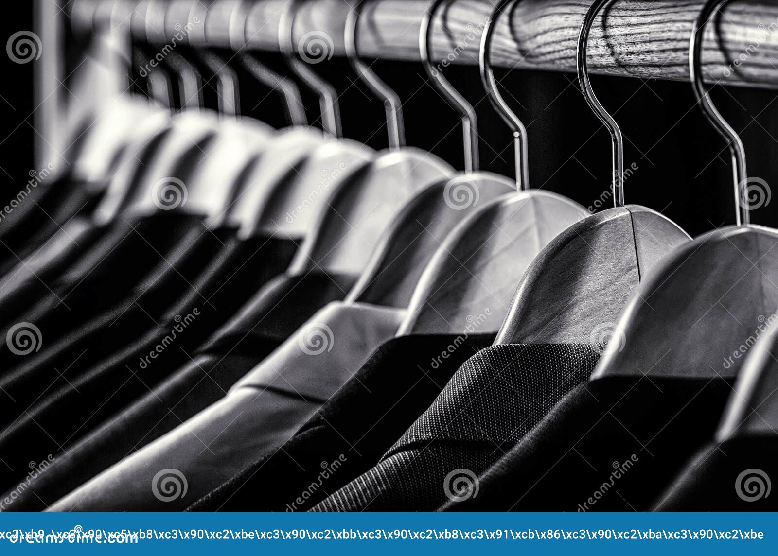 Mens Shirts, Suit Hanging on Rack. Black and White Stock Image Image