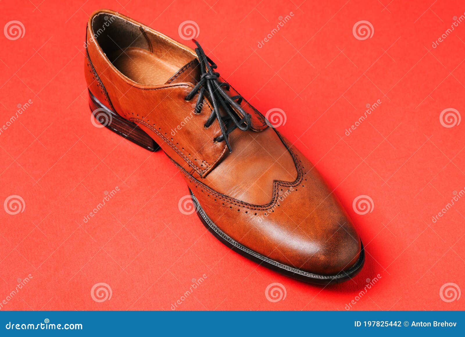 Mens Shoes. Brown Leather Shoes Isolated on a Red Background. Boots ...