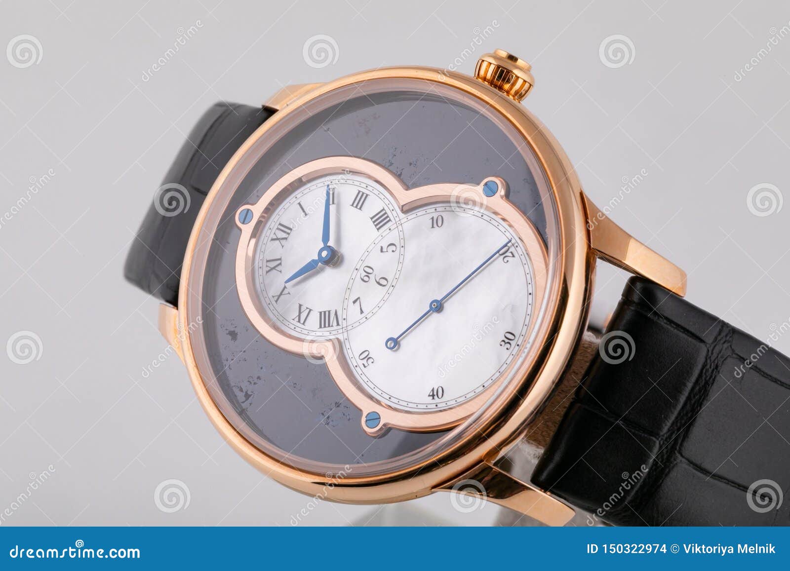 Mens Watch with Leather Black Strap with Silver Dial,black Numbers and