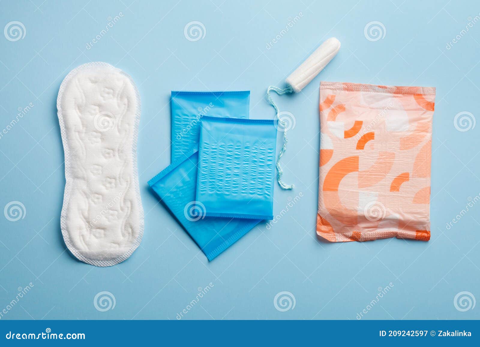 menstruation products, woman intimate hygiene, sanitary pads and tampon