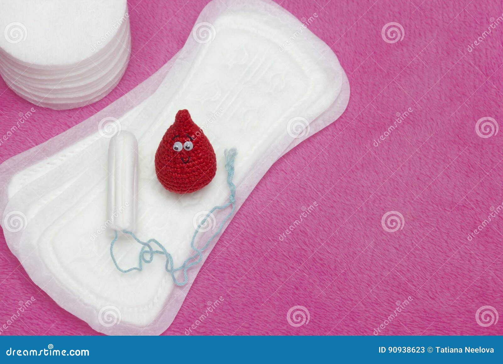 Menstruation Tampons and Sanitary Soft Pads. Woman Hygiene Protection and  Crochet Funny Blood Drop. Woman Critical Days, Gynecolog Stock Image -  Image of girl, fertility: 90938623