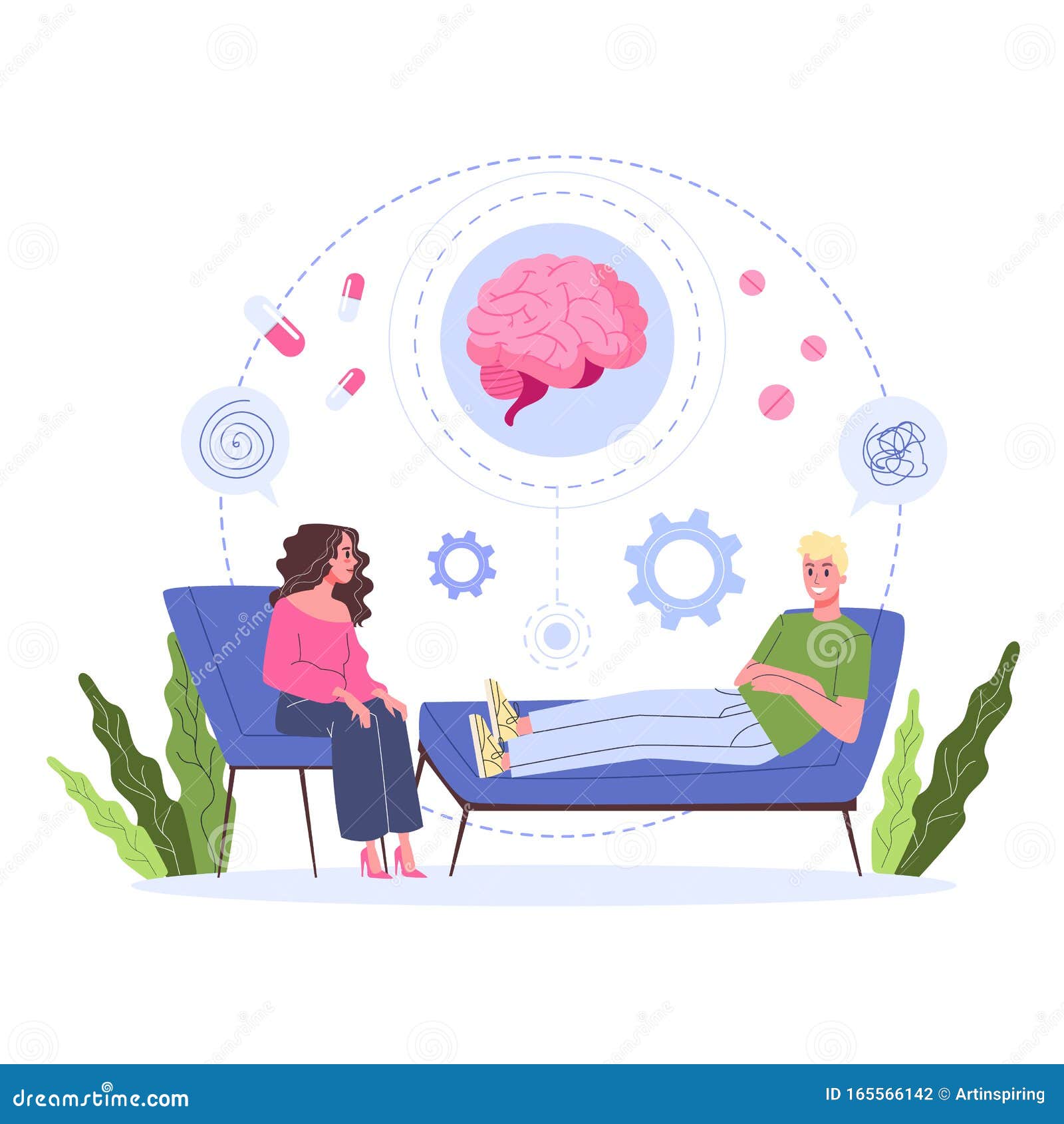 Mental Health Concept. Doctor Treat Person Mentality Stock Vector