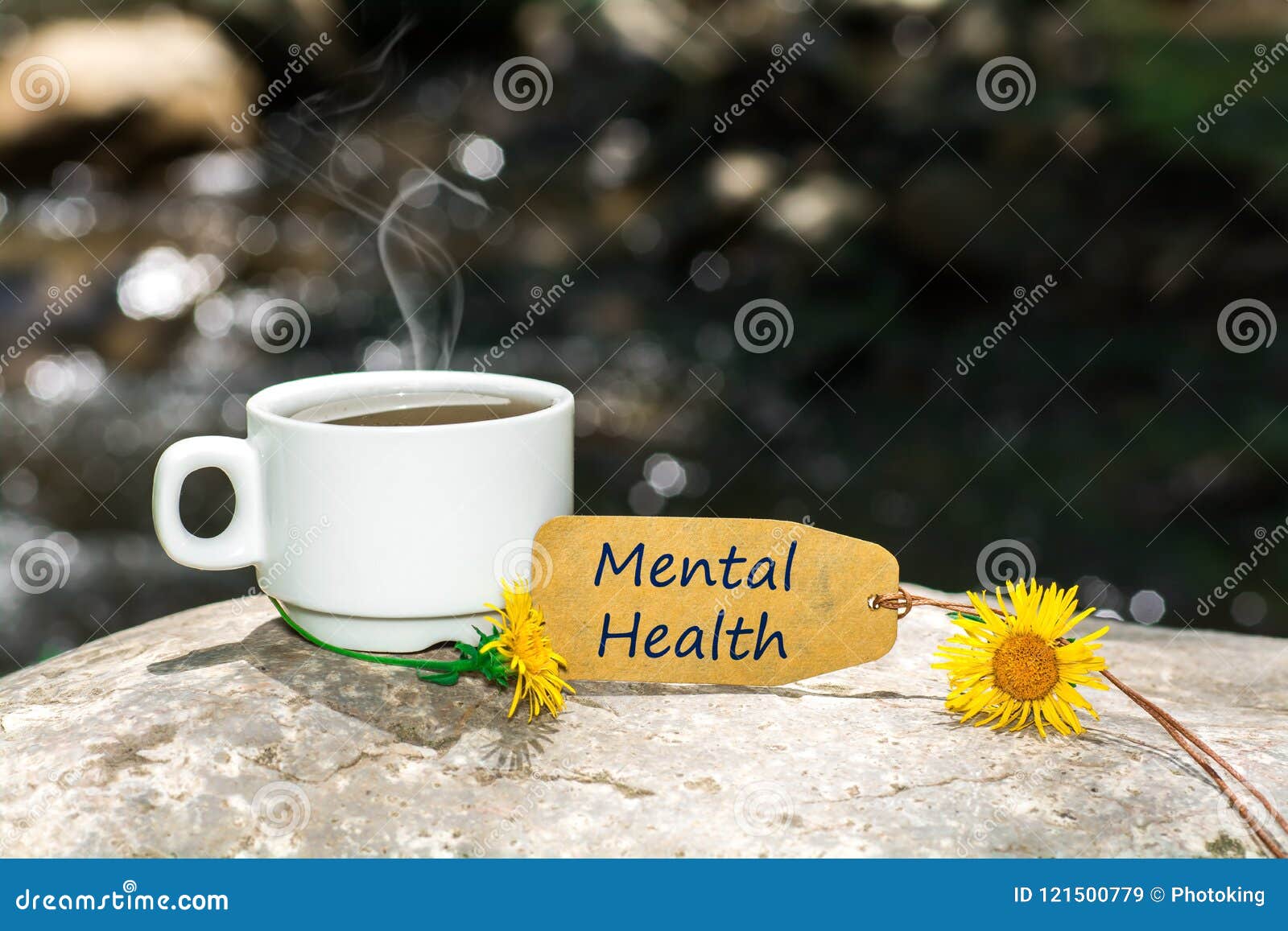 mental health text with coffee cup