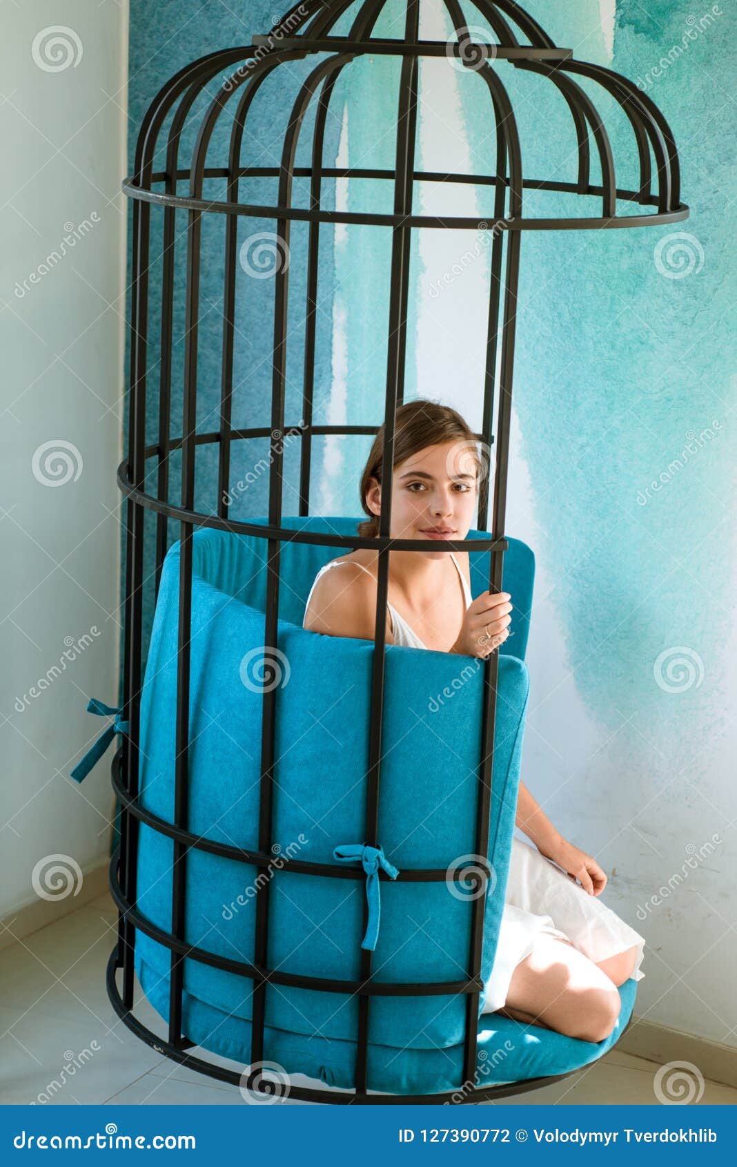 Mental Mind Prisoner Woman In Cage Home Confinement
