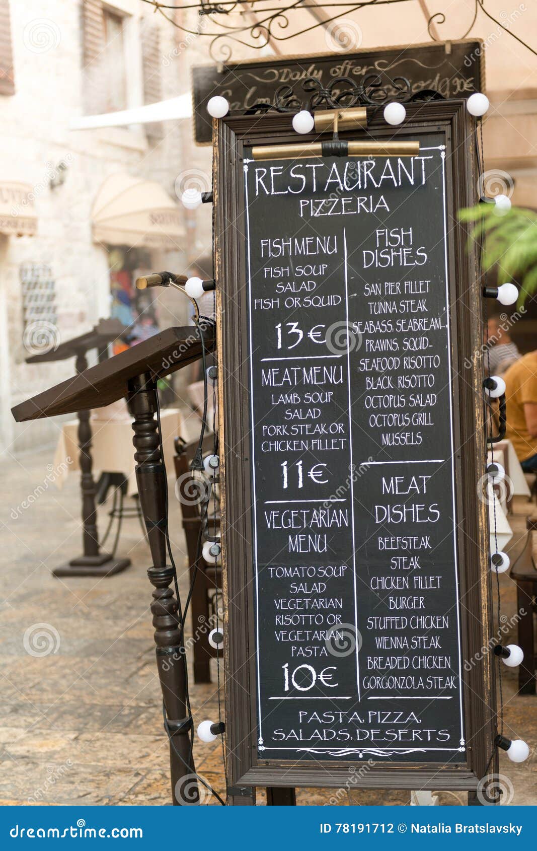 Menu board of outdoor cafe stock photo. Image of adriatic - 78191712