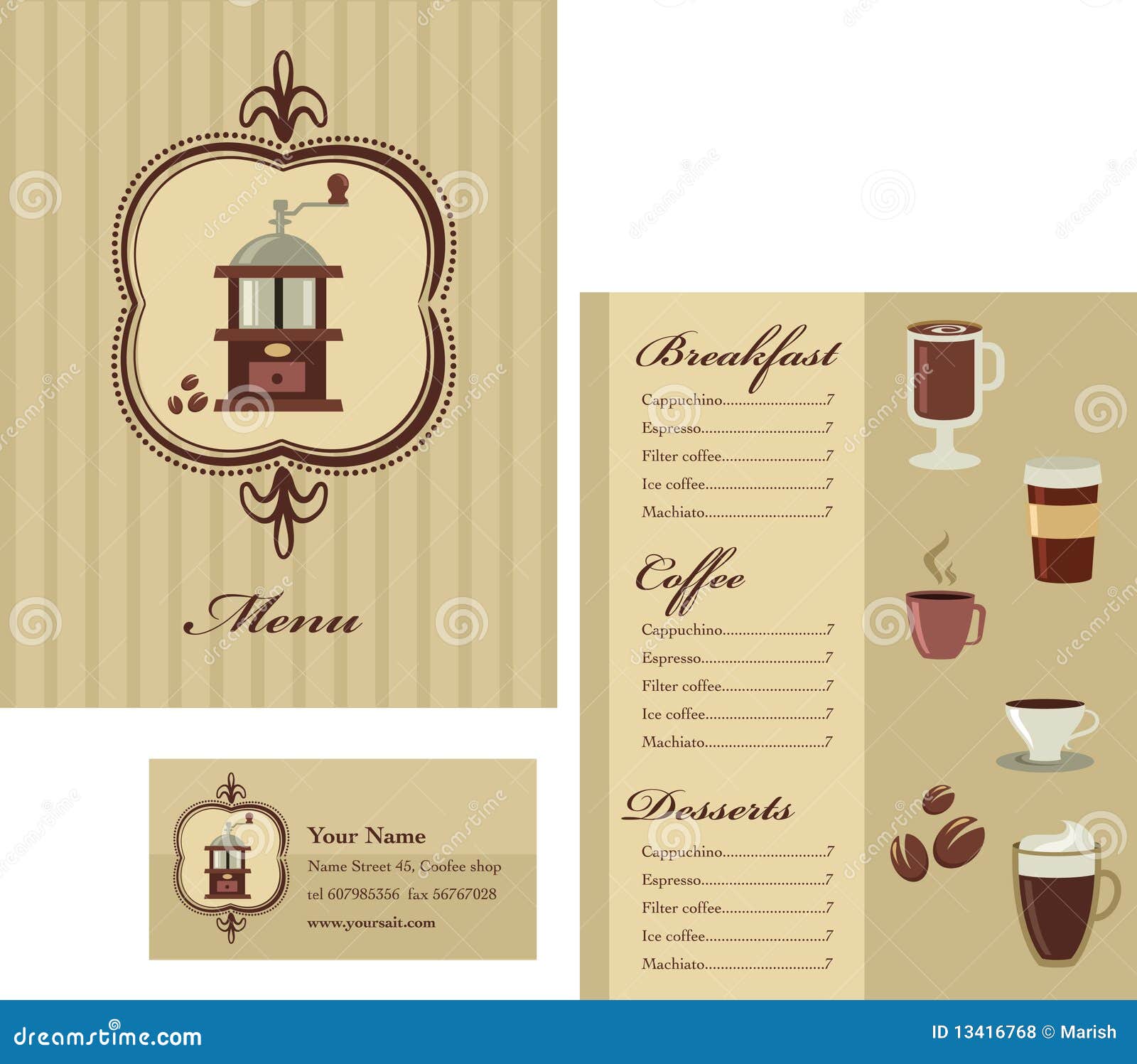 Menu And Business Card Template Design - Coffee Stock 