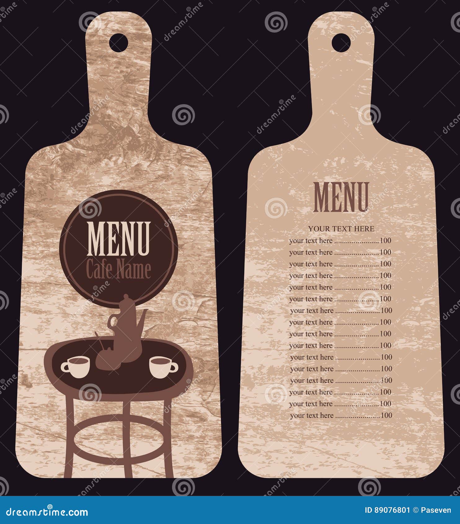 menu-for-the-cafe-in-the-form-cutting-board-stock-vector-illustration