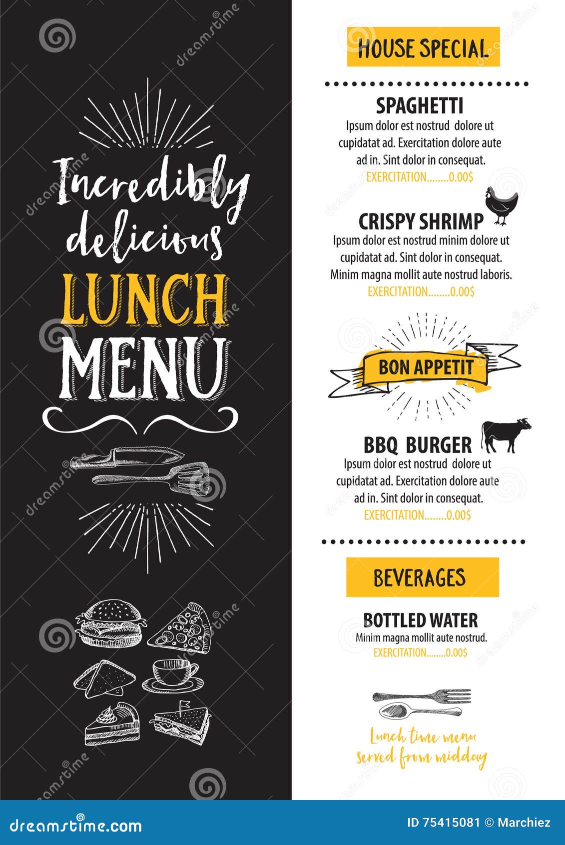 Menu Cafe Restaurant Template Placemat Food Board Design Stock Vector Illustration Of Grill Italian 75415081