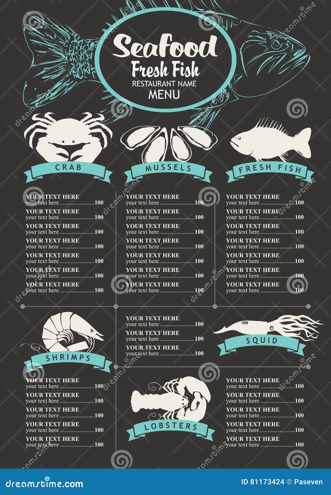 Menu Com Tabela De Preços Para Um Marisco Ilustração do Vetor