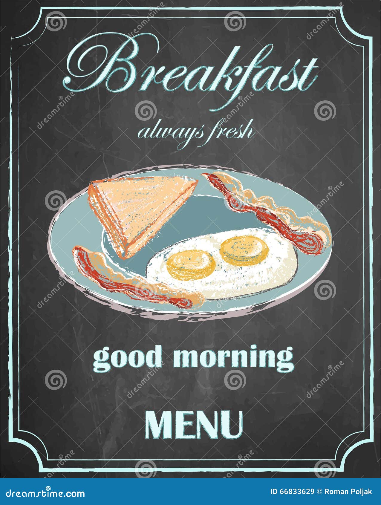 Menu de petit déjeuner sur le fond de tableau, bonjour, vecteur, illustration, à main levée