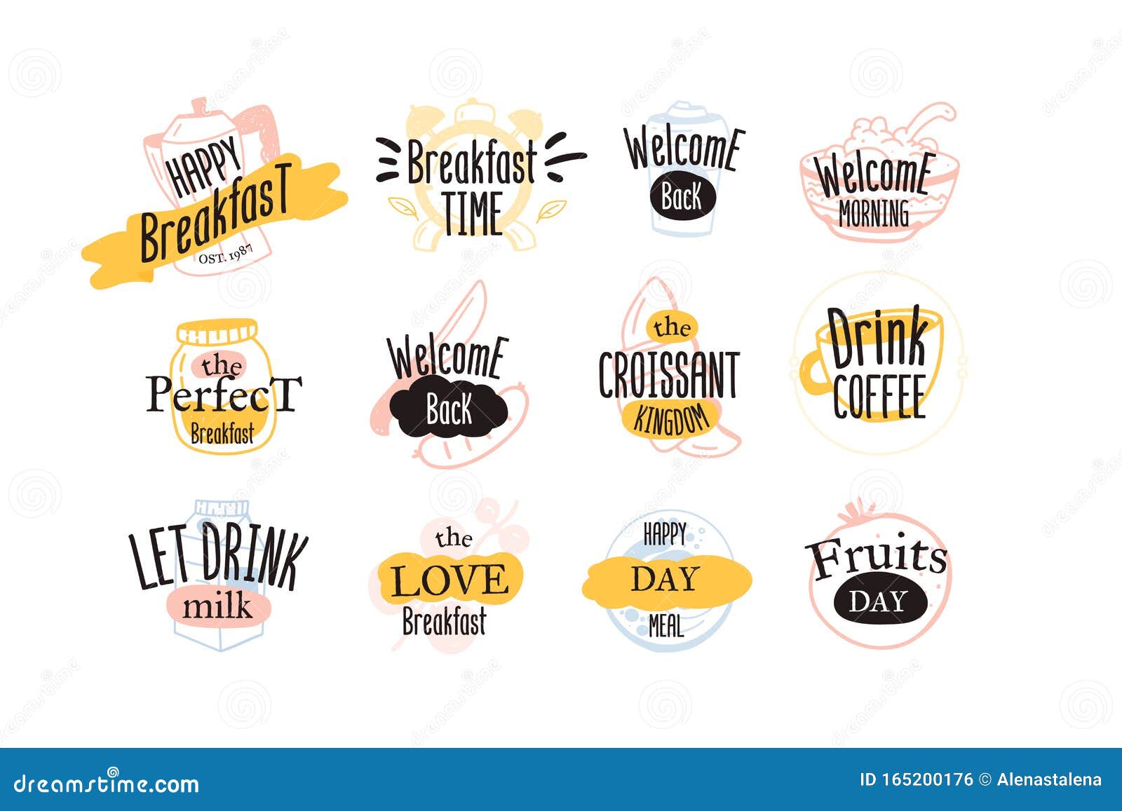 Menu Logo Badge Set. Breakfast Label Collection, Vector Icon, Bakery