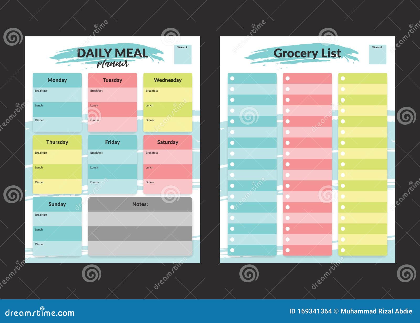 Menu Meal Planner and Grocery Shopping List Weekly Template for Throughout Menu Planner With Grocery List Template