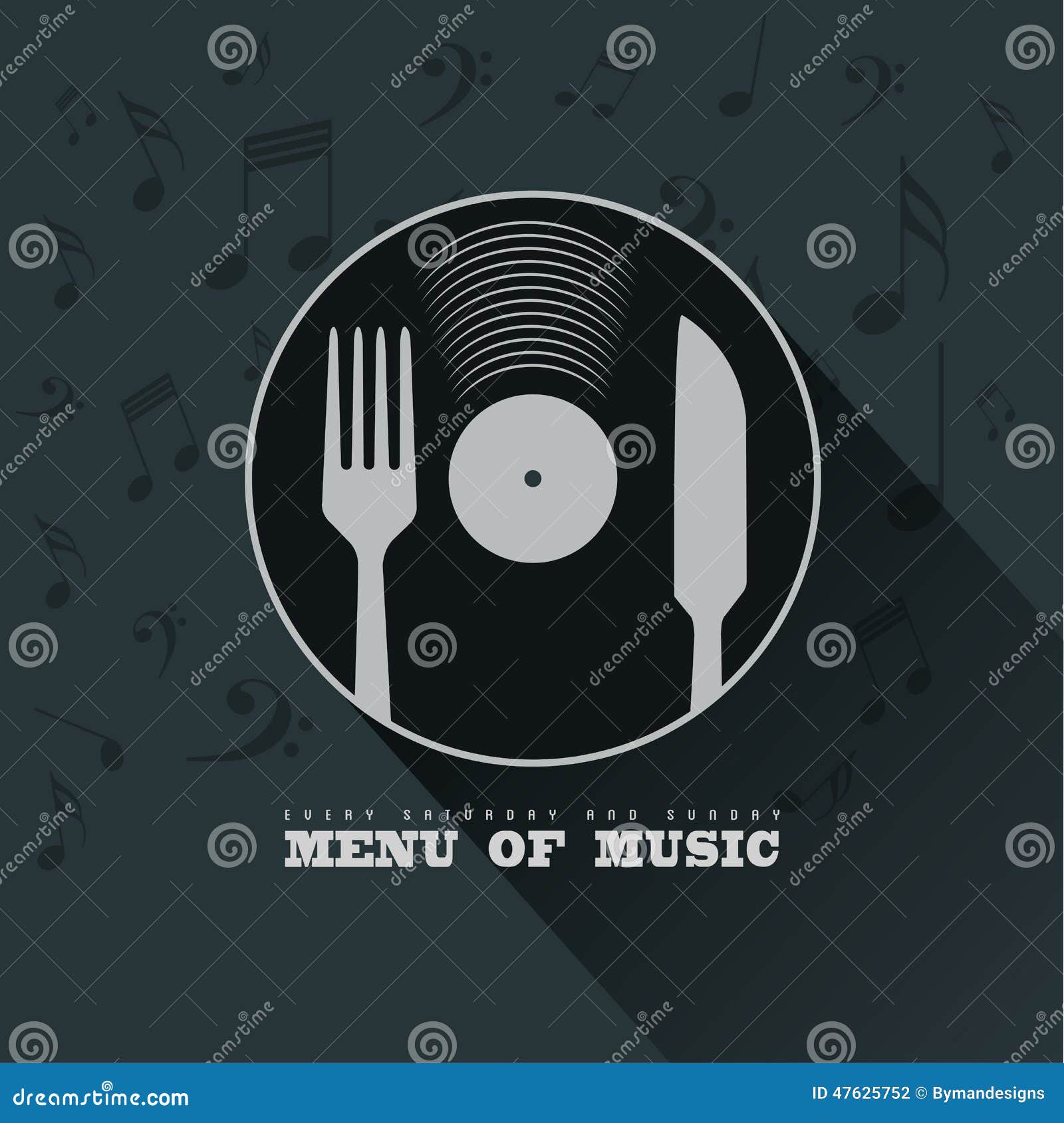 Menu Of Music With Vinyl, Knife ,fork And Musical Notes 