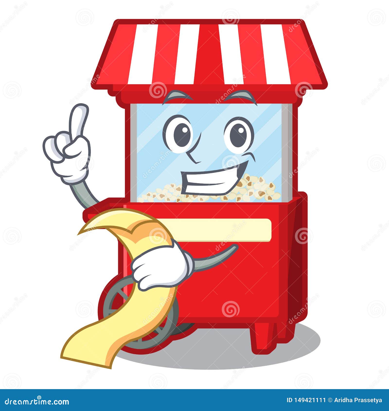 With Menu Popcorn Machine Isolated in the Mascot Stock Vector