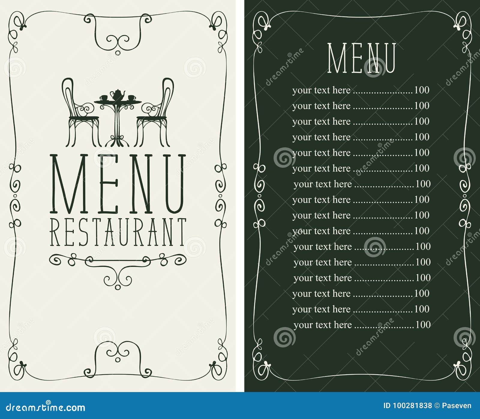 Menu With Price Image Of Served Table And Chairs Stock