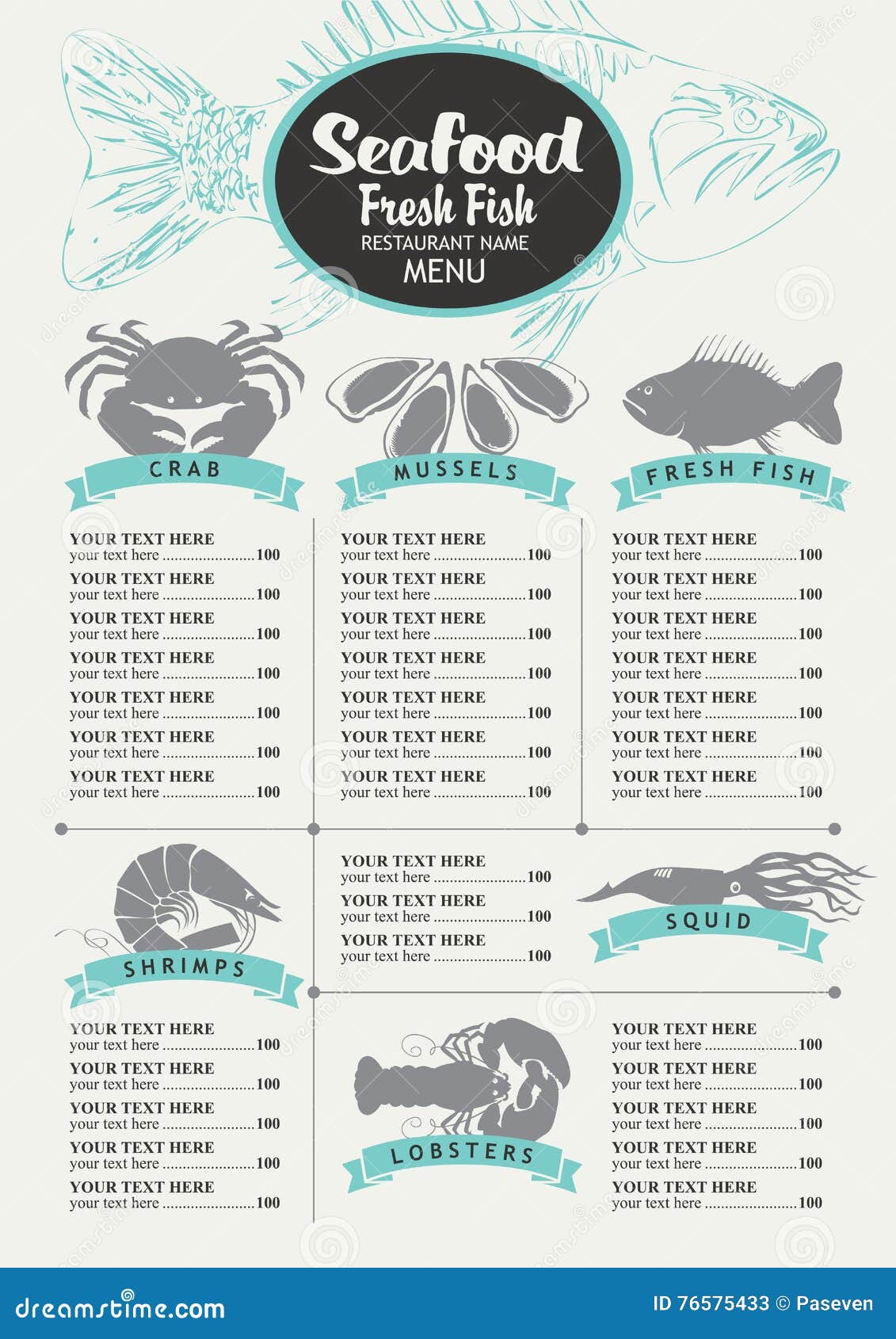 Menu with Price List for a Seafood Restaurant Stock Vector - Illustration  of delicious, lobster: 76575433