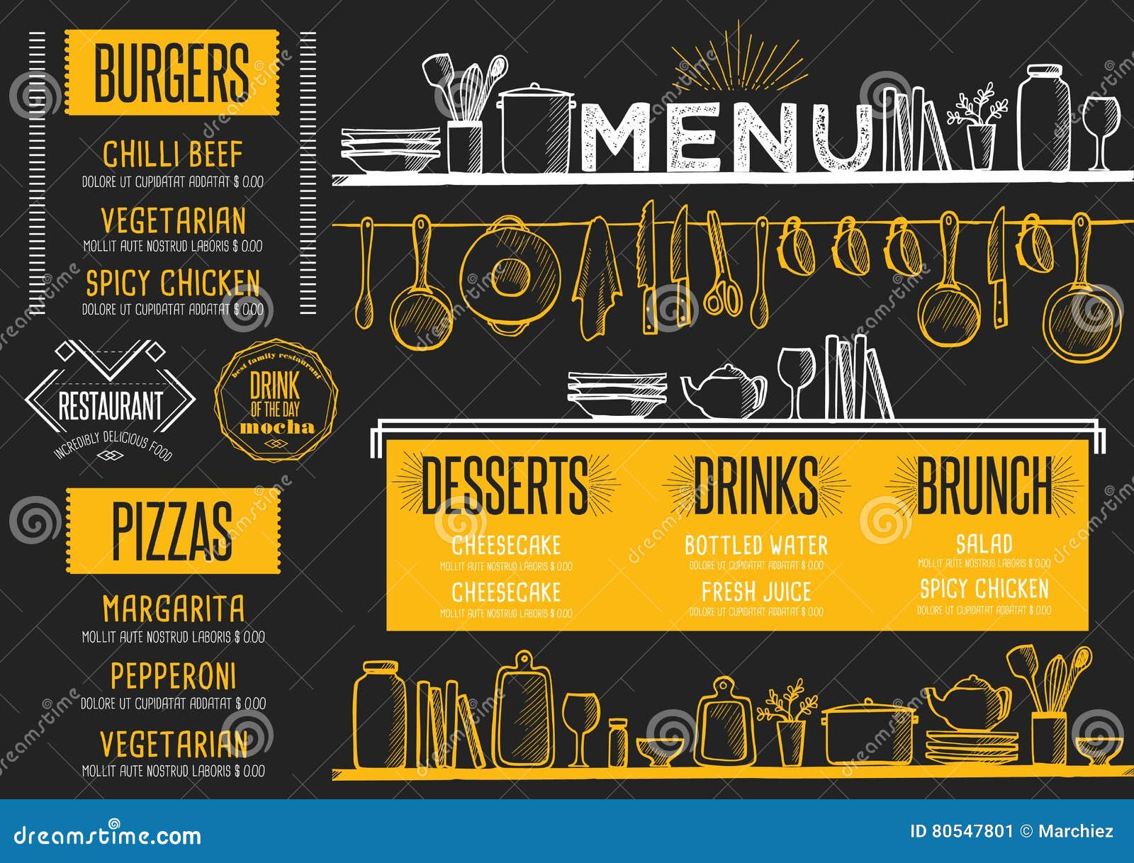 menu restaurant, food template placemat.