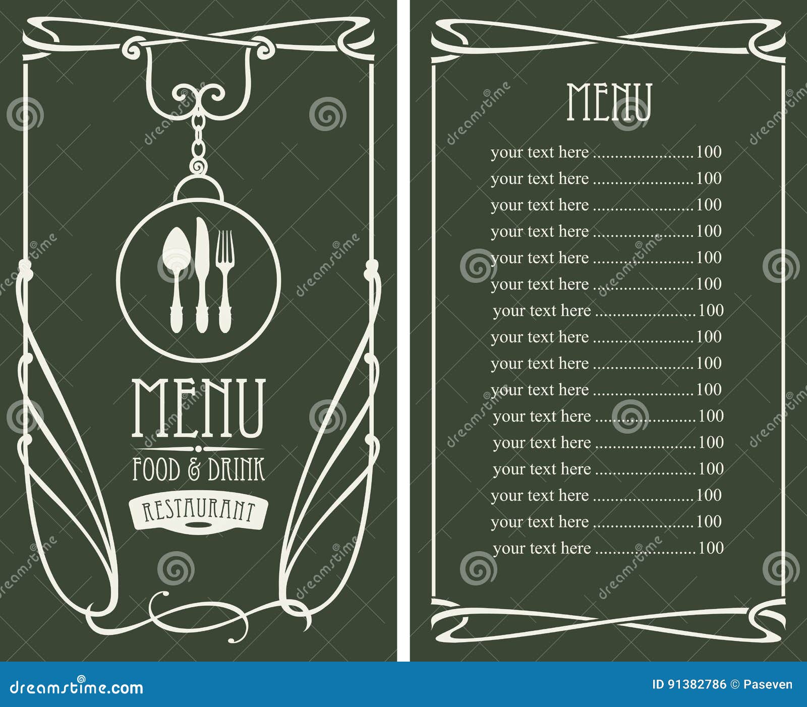 Menu for Restaurant with Price List and Flatware Stock Vector -  Illustration of lunch, background: 91382786, image size:1600x1402
