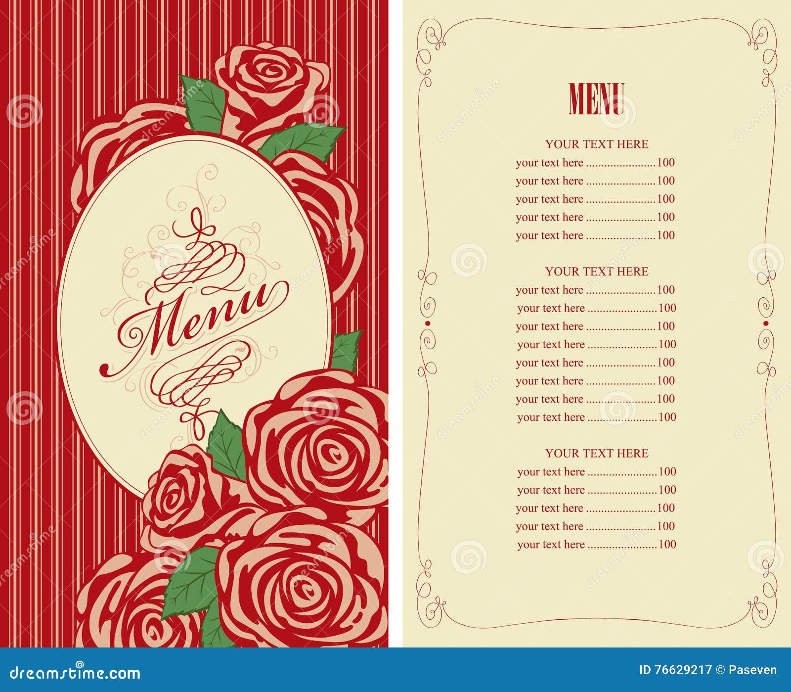 Menu for the Restaurant with Roses Stock Vector Illustration of