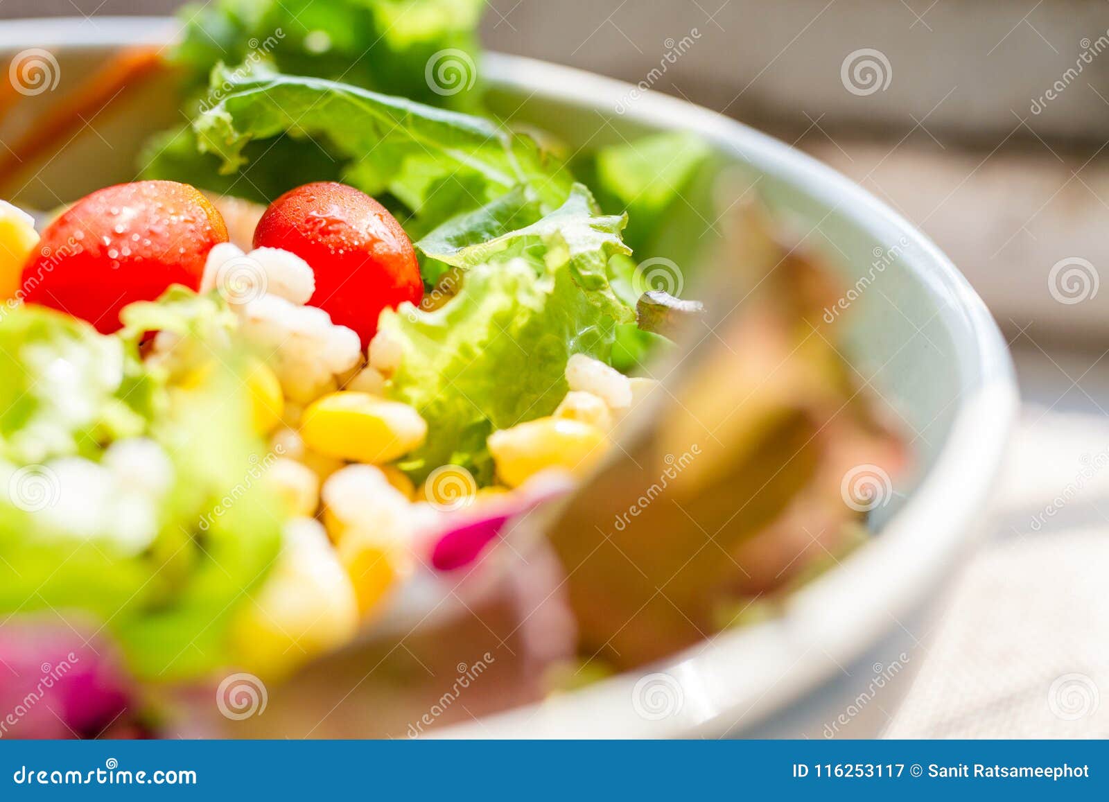 Menu Salad Home Made in Bowl on Brown Calico. Stock Image - Image of ...