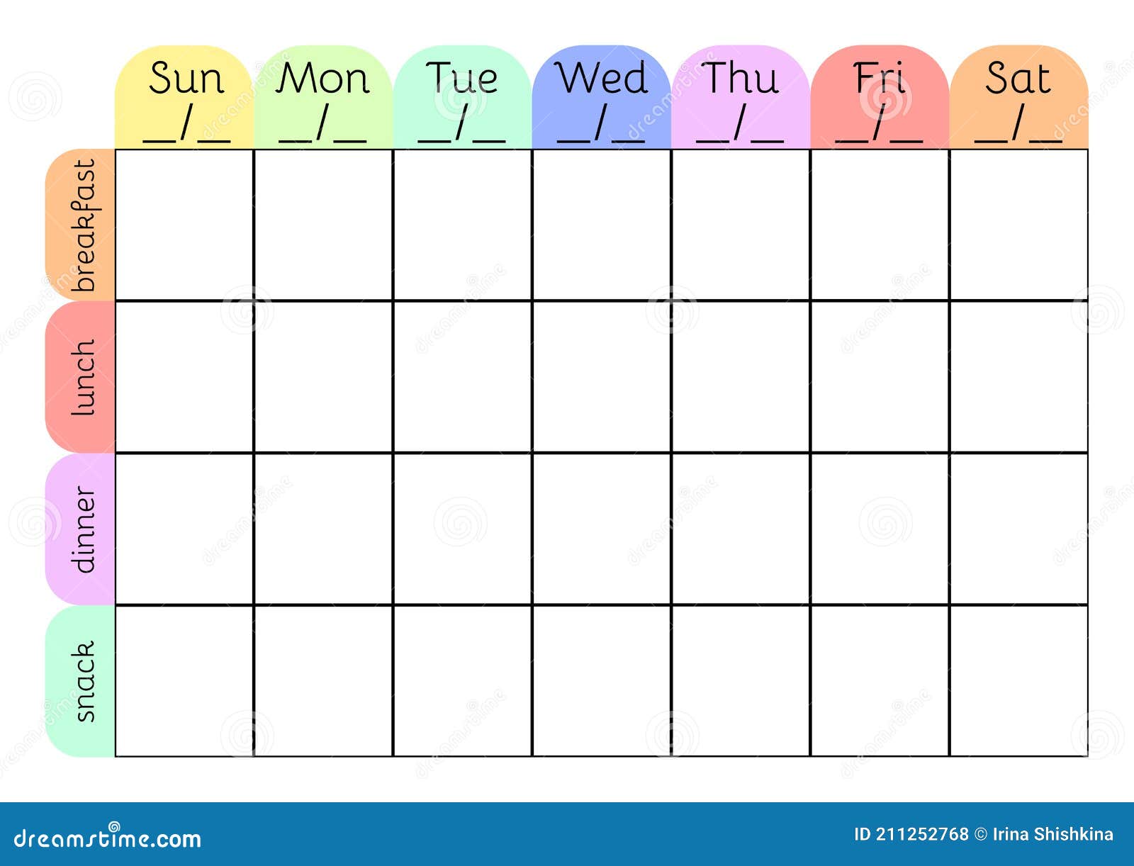 Menu Settimanale A4 Planner Template Illustrazione Vettoriale