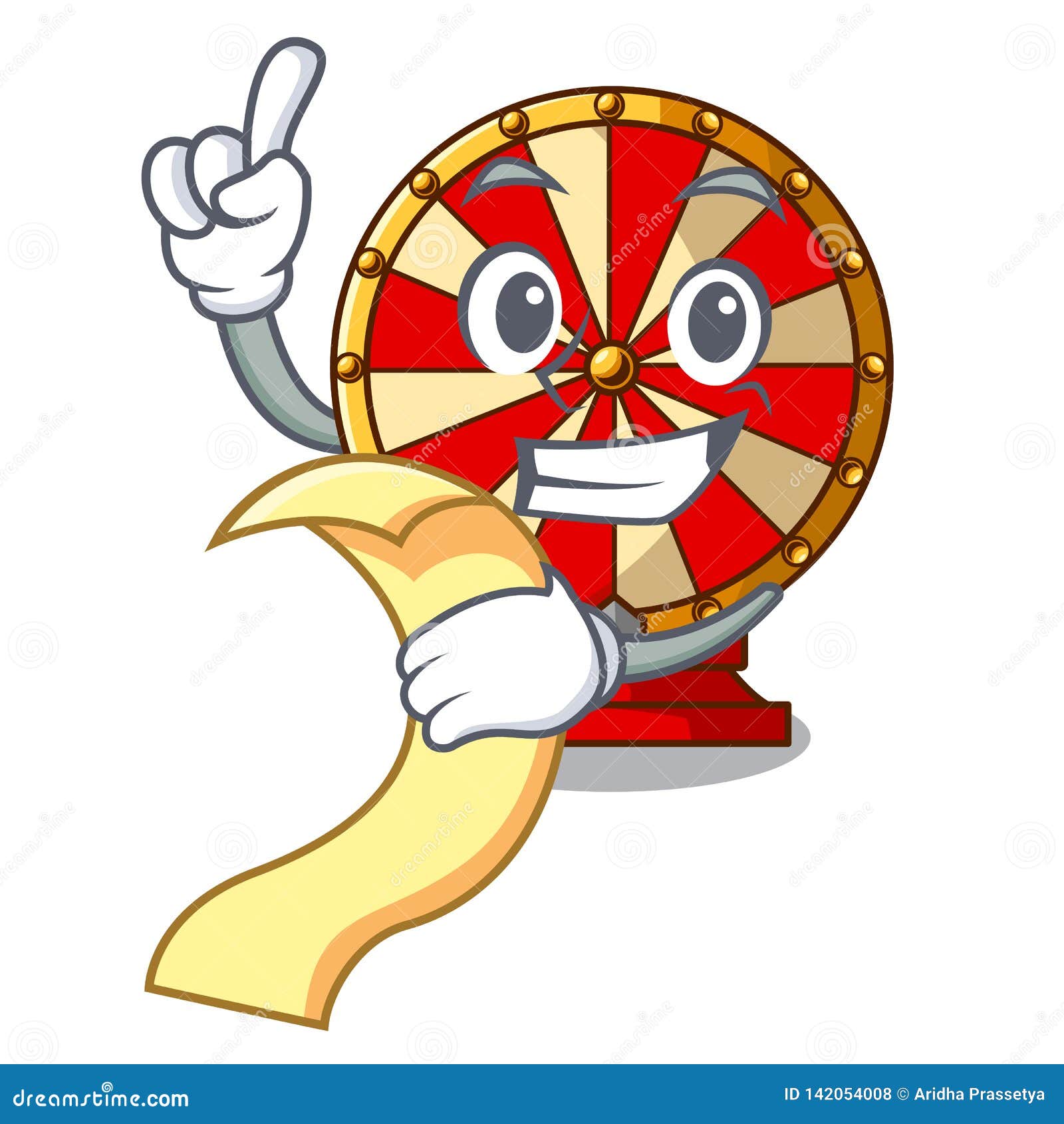 With Menu Spinning Wheel beside Wooden Cartoon Table Stock Vector