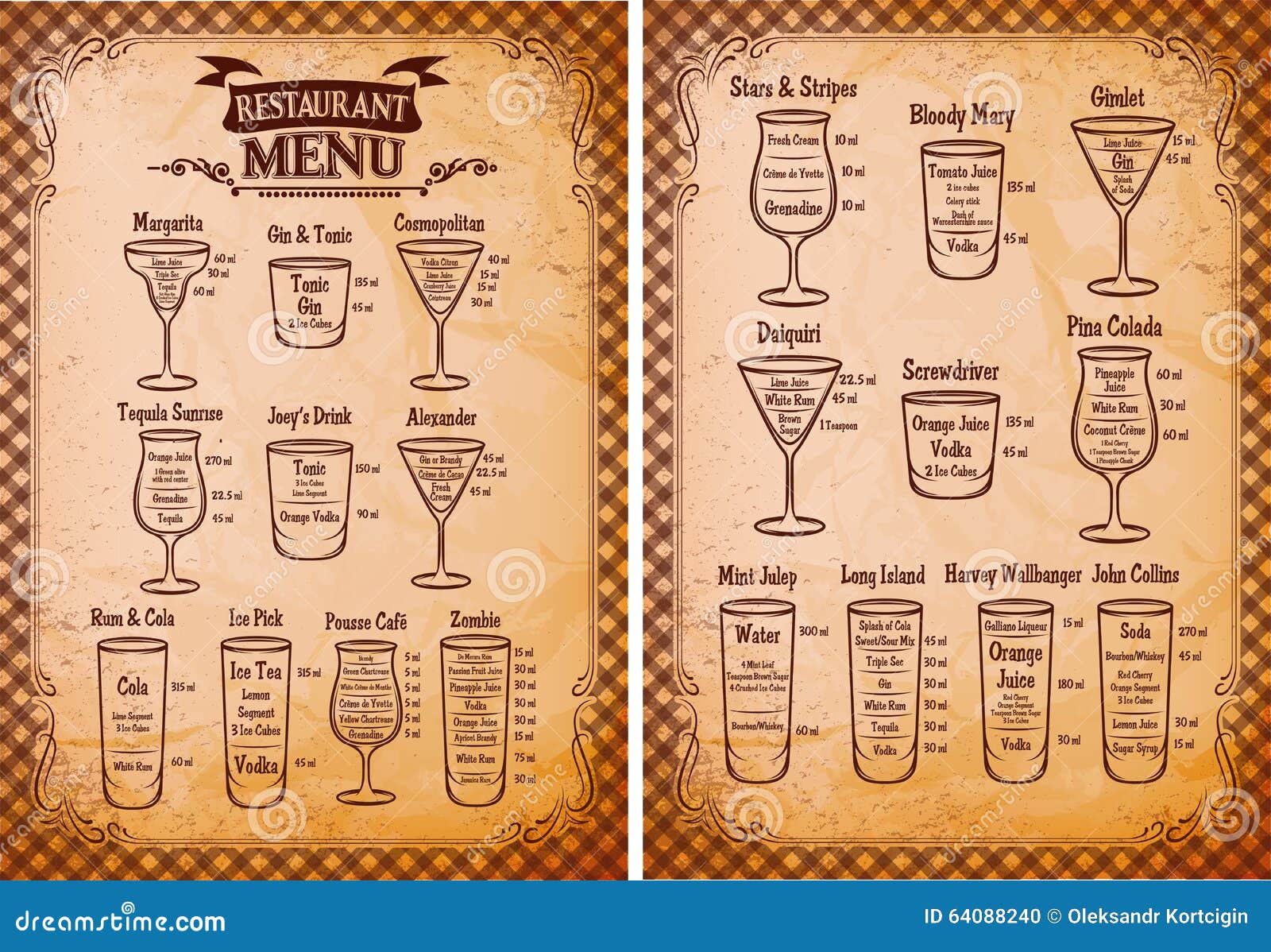 Menu Template for Alcoholic Beverages for Restaurant Stock Vector