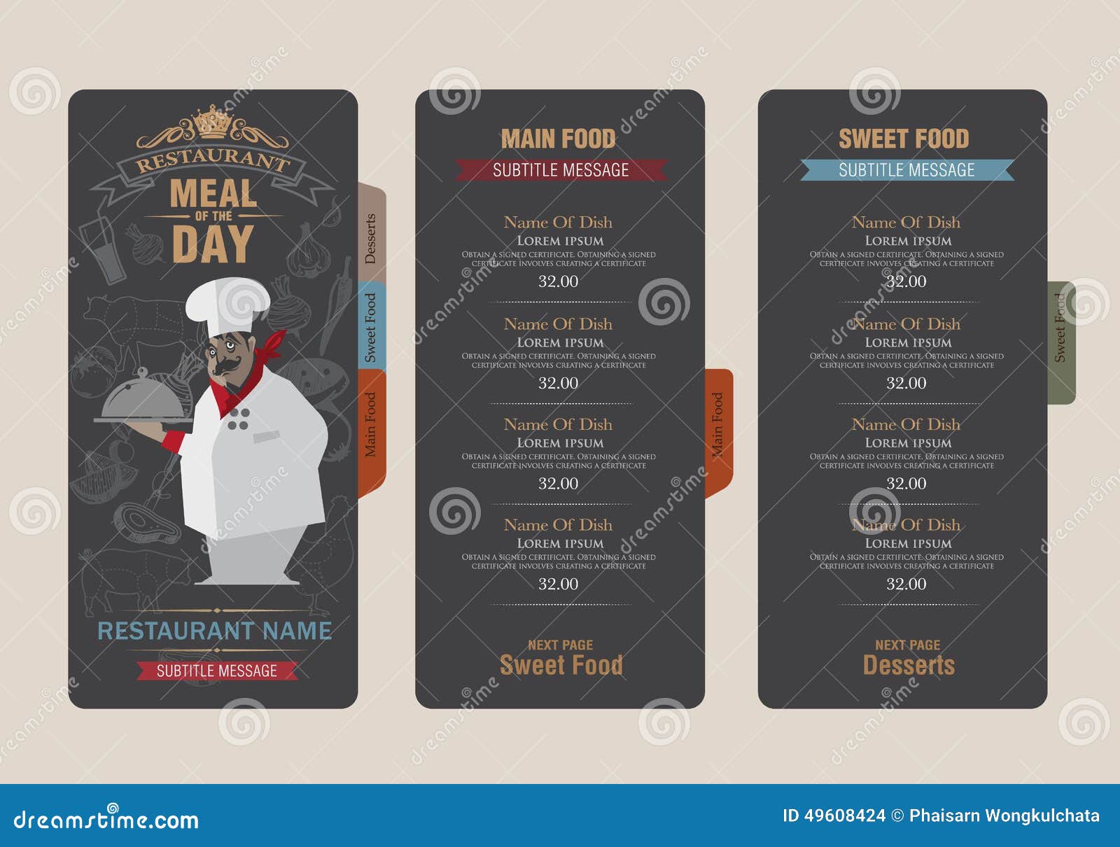 Menu template. stock vector. Illustration of food, presentation For Adobe Illustrator Menu Template