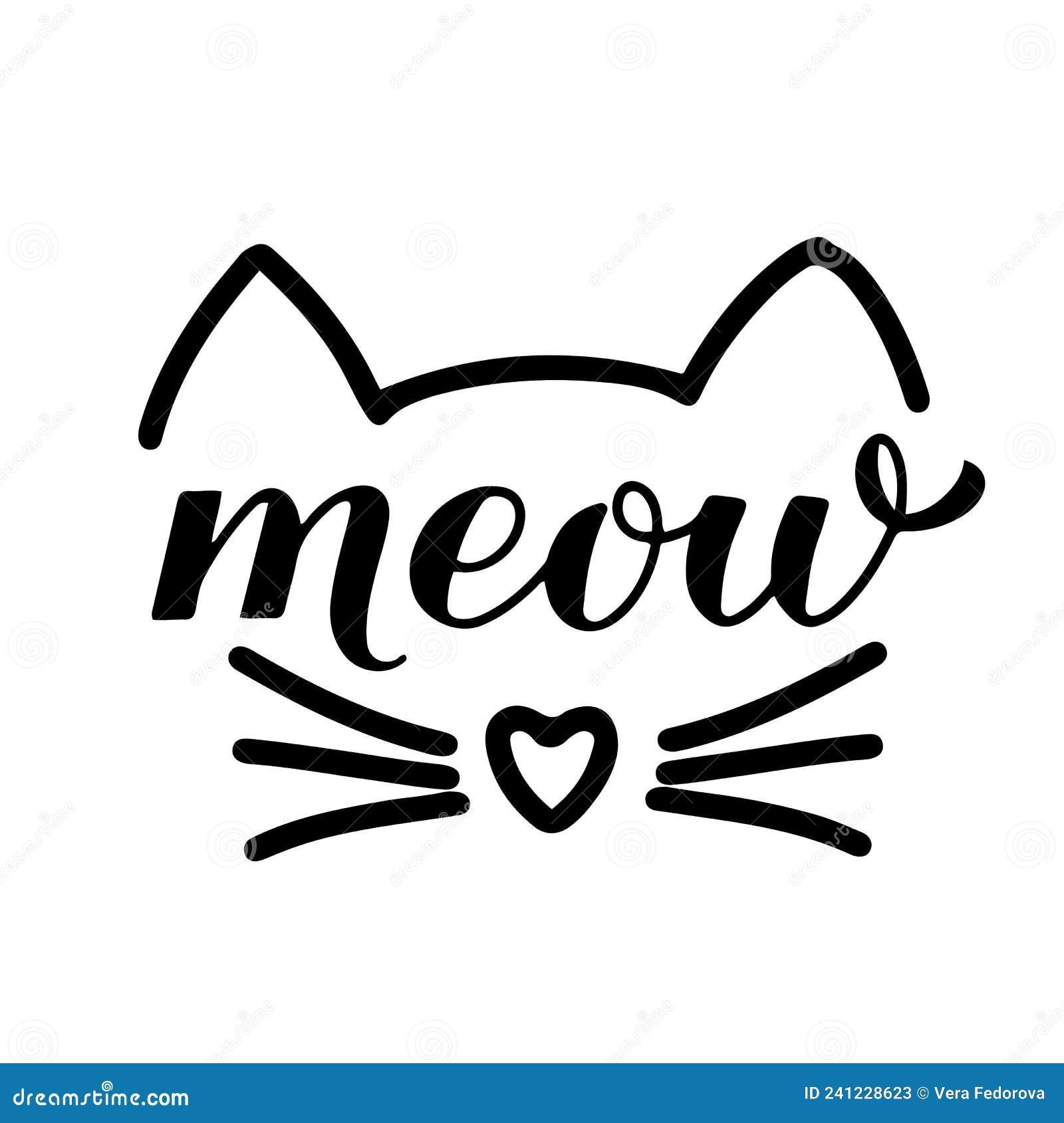 Meow Calligraphy Hand Lettering with Cute Cat Face. Pet Lover Quote ...