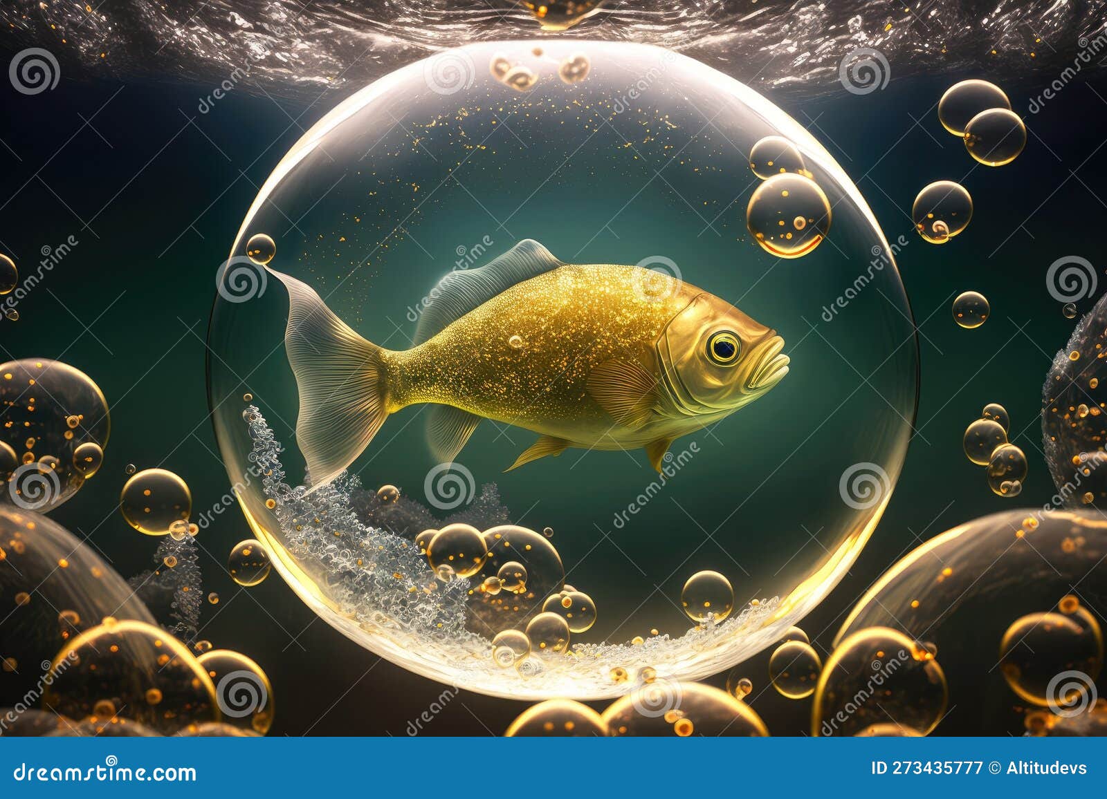 Or Mer Sardine Dans L'espace Bulles Bulles Avec Oxygène Aquarium