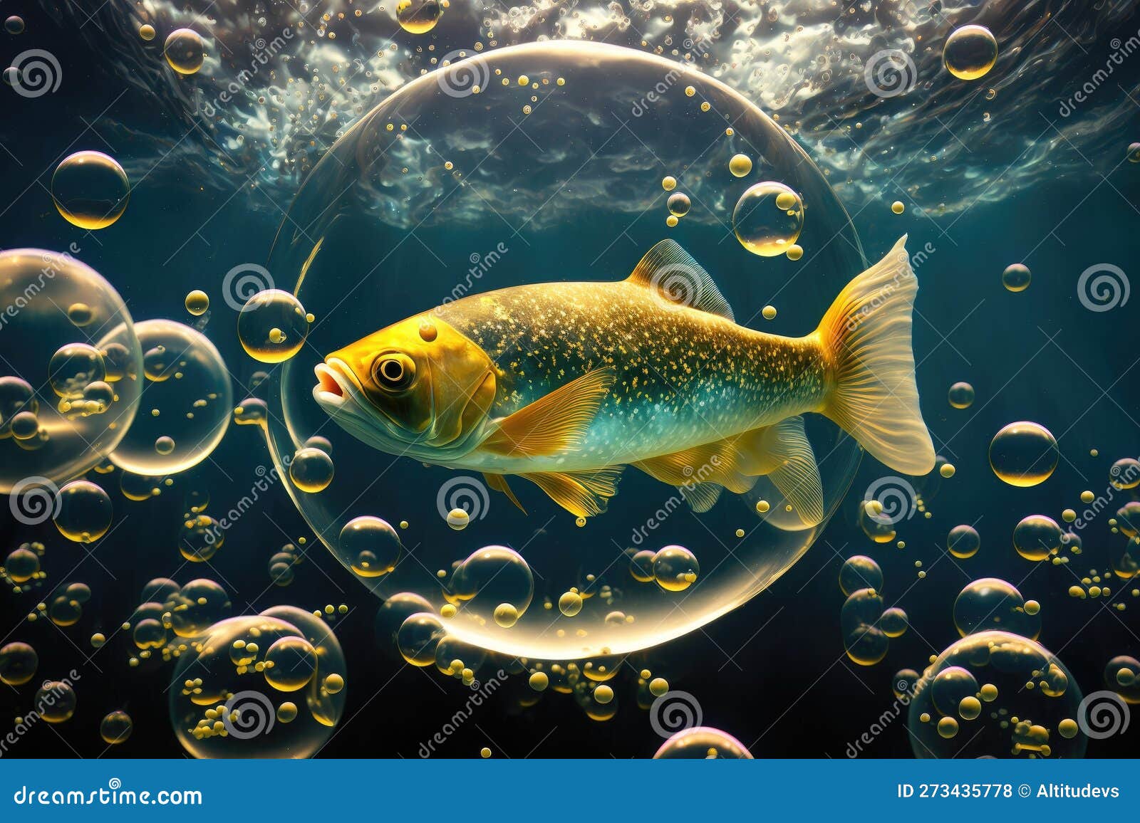 Or Mer Sardine Dans L'espace Bulles Bulles Avec Oxygène Aquarium