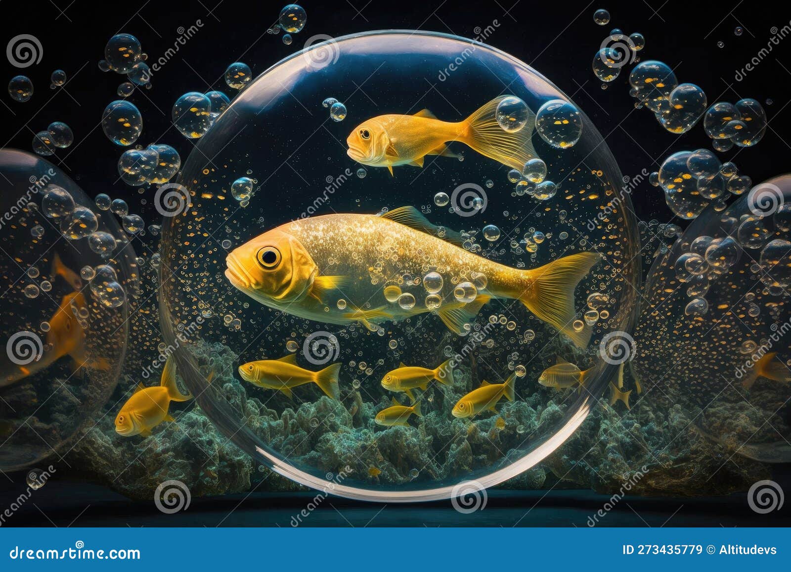 Or Mer Sardine Dans L'espace Bulles Bulles Avec Oxygène Aquarium