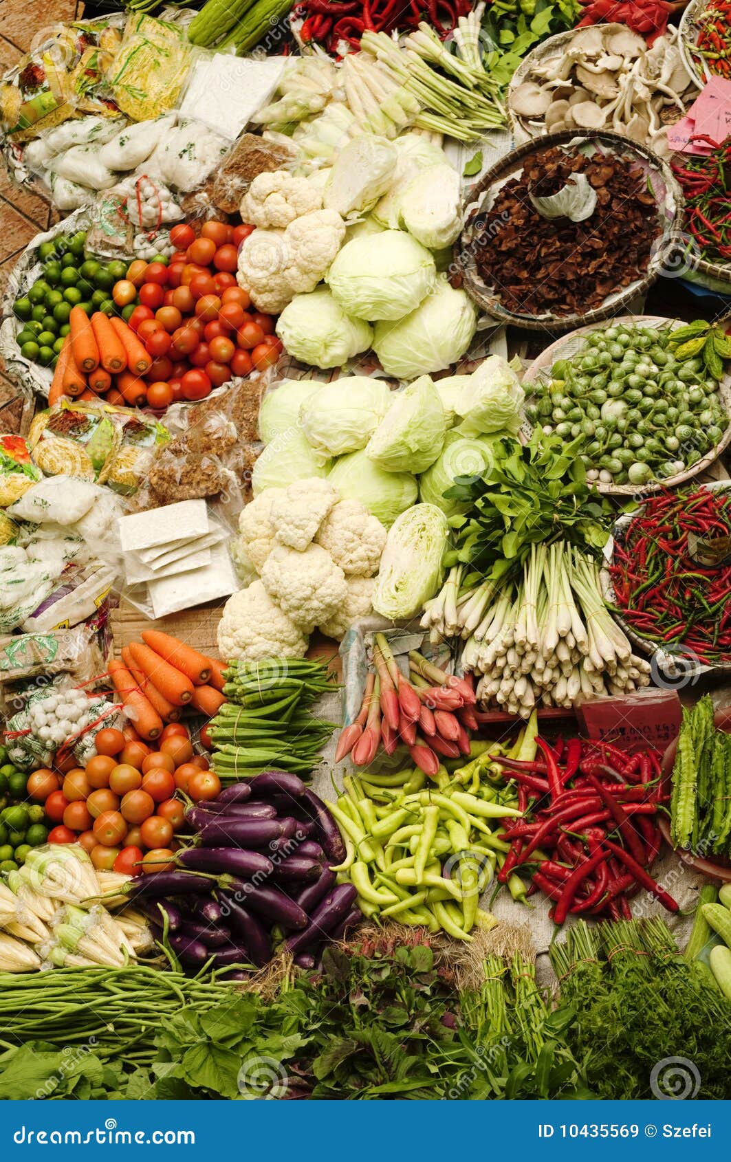 Mercado vegetal. Mercado asiático dos legumes frescos, Malaysia.