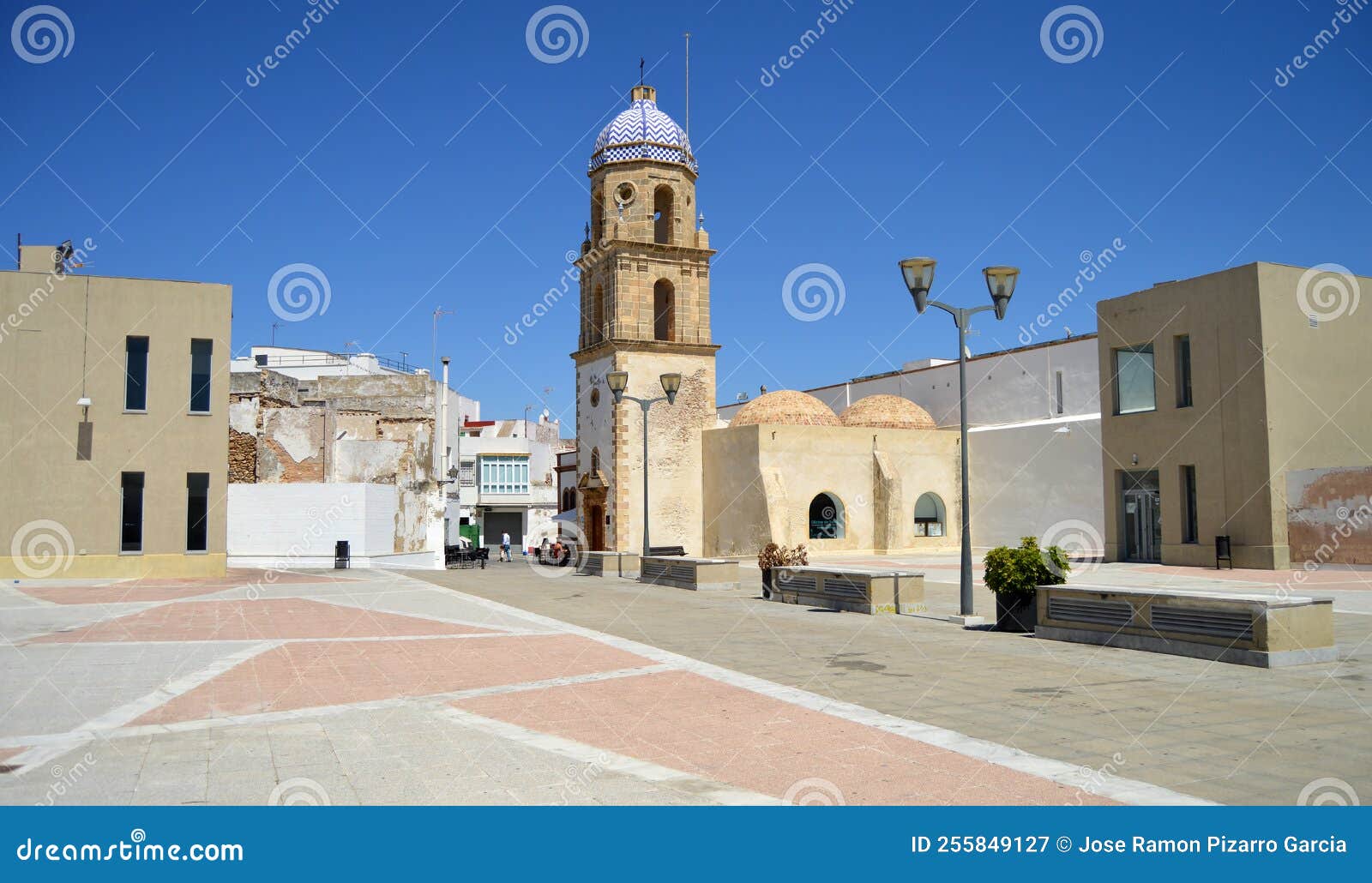 merced square and merced tower in rota, cadiz province, spain