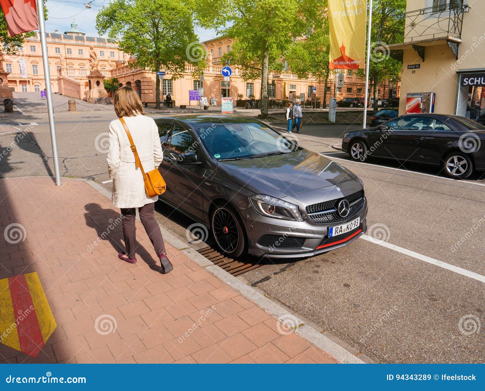 Mercedes-benz a-Class Car Parked Woman Walking Nearby Editorial
