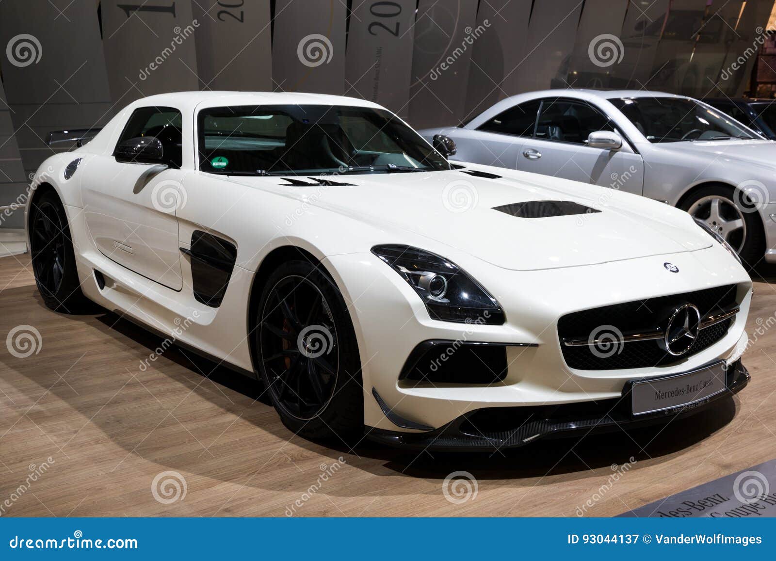 Mercedes SLS AMG White Sports Car Editorial Photography of black, motor: 93044137