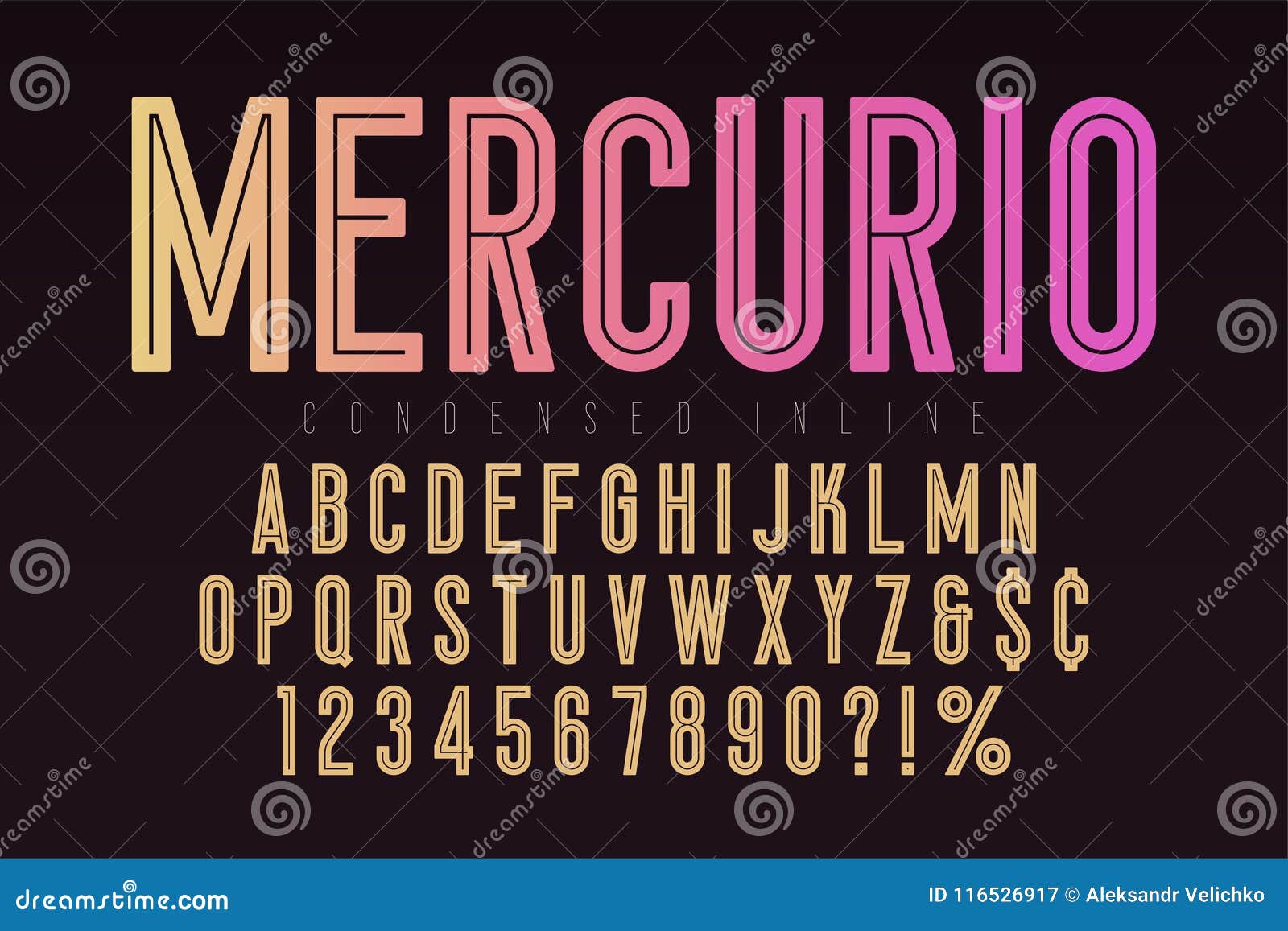 mercurio inline font, typeface, alphabet. condensed original typeset