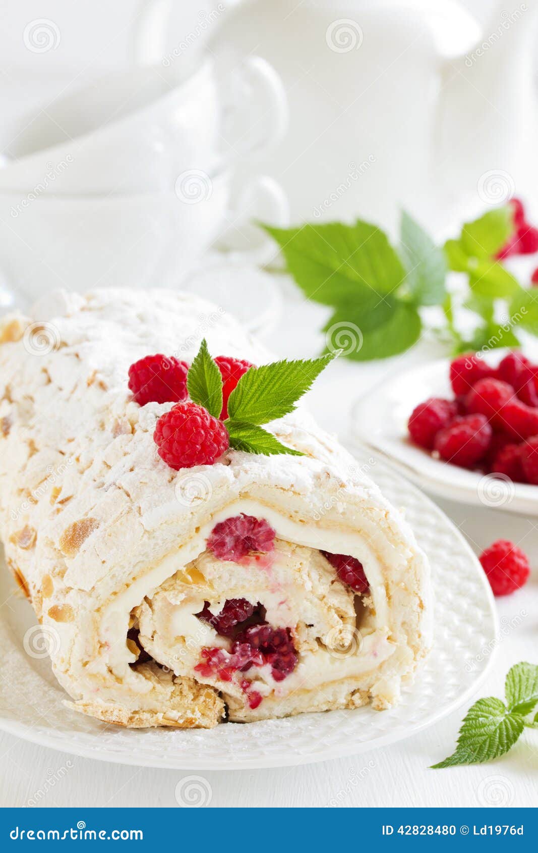 Meringue Roulade with Cream Stock Photo Image of fruit, calories