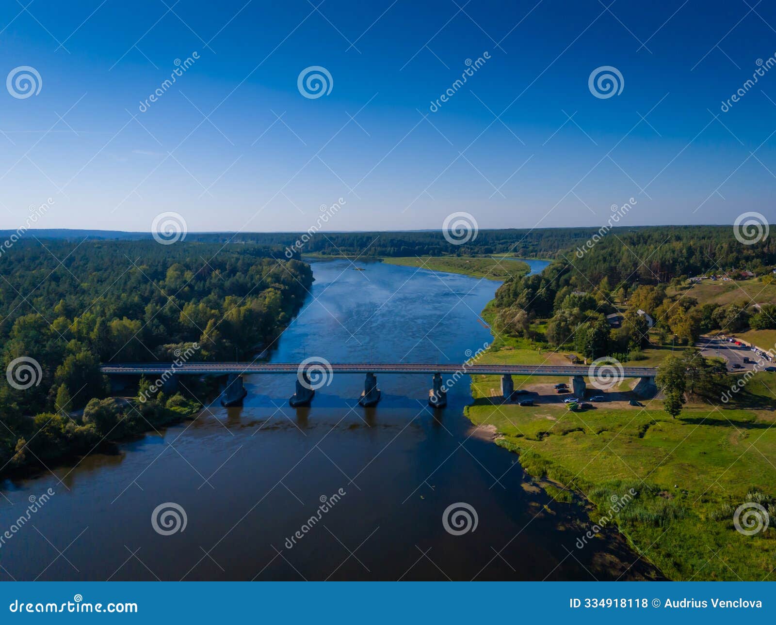 merkine bridge on the bank of nemunas river in lithuania