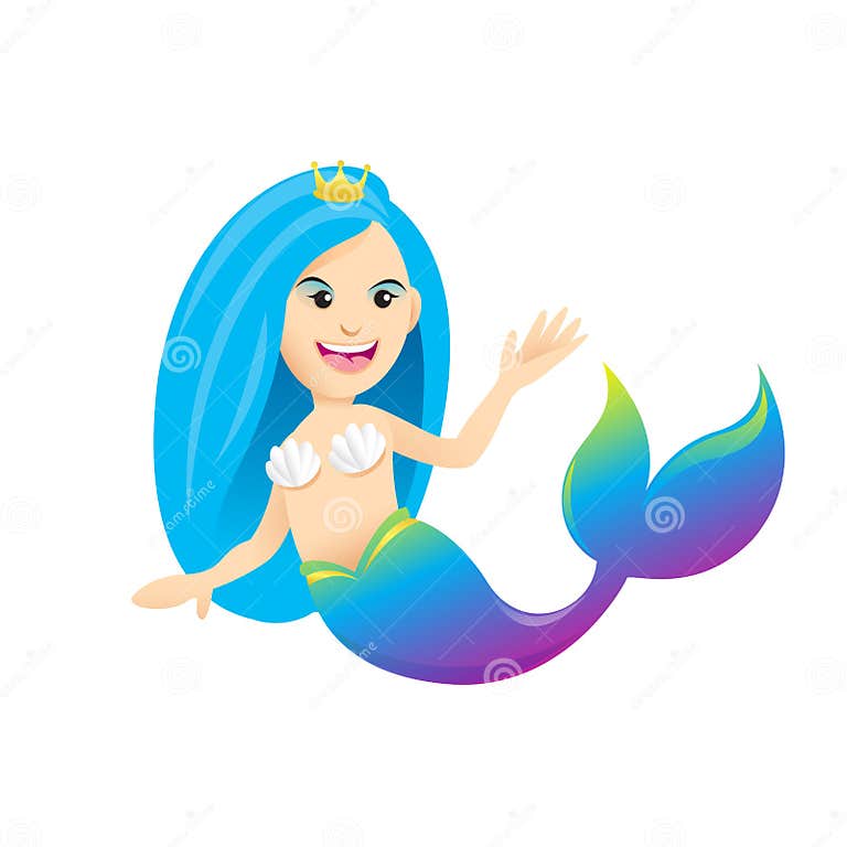 Mermaid Cartoon Character Cute Isolated On White Background Beautiful Mermaid Cartoon