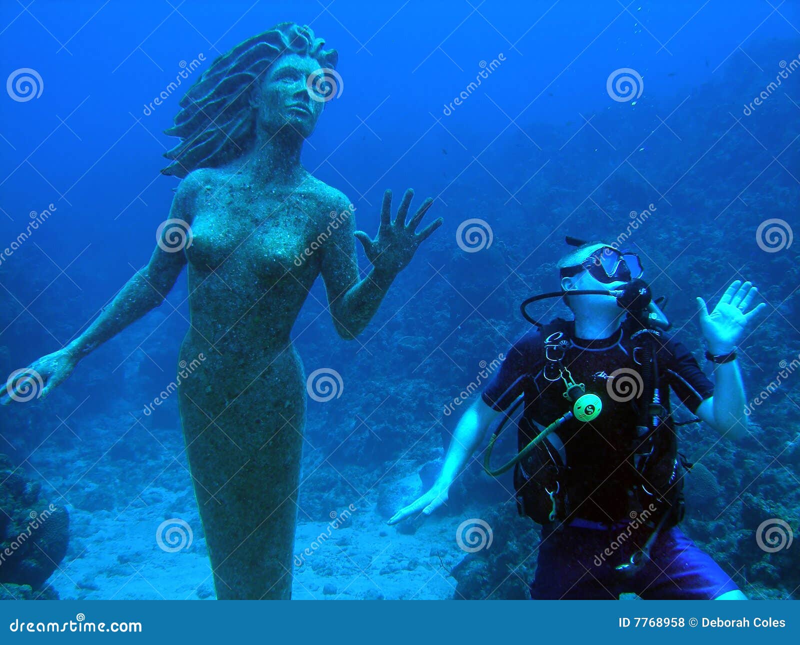 mermaid and diver